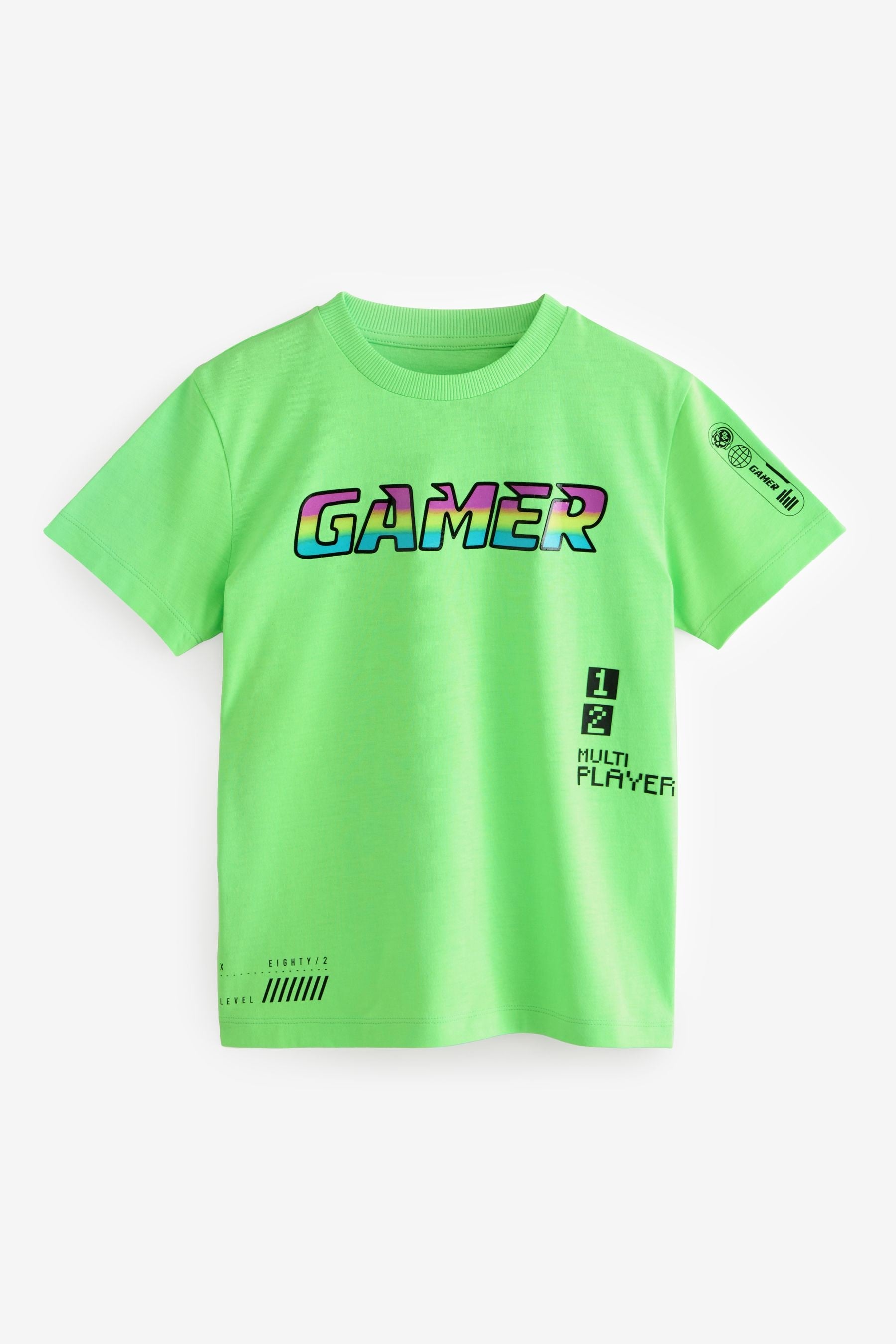 Black/White/Fluro Green Gamer Regular Fit Graphic Short Sleeve T-Shirts 3 Pack (3-16yrs)