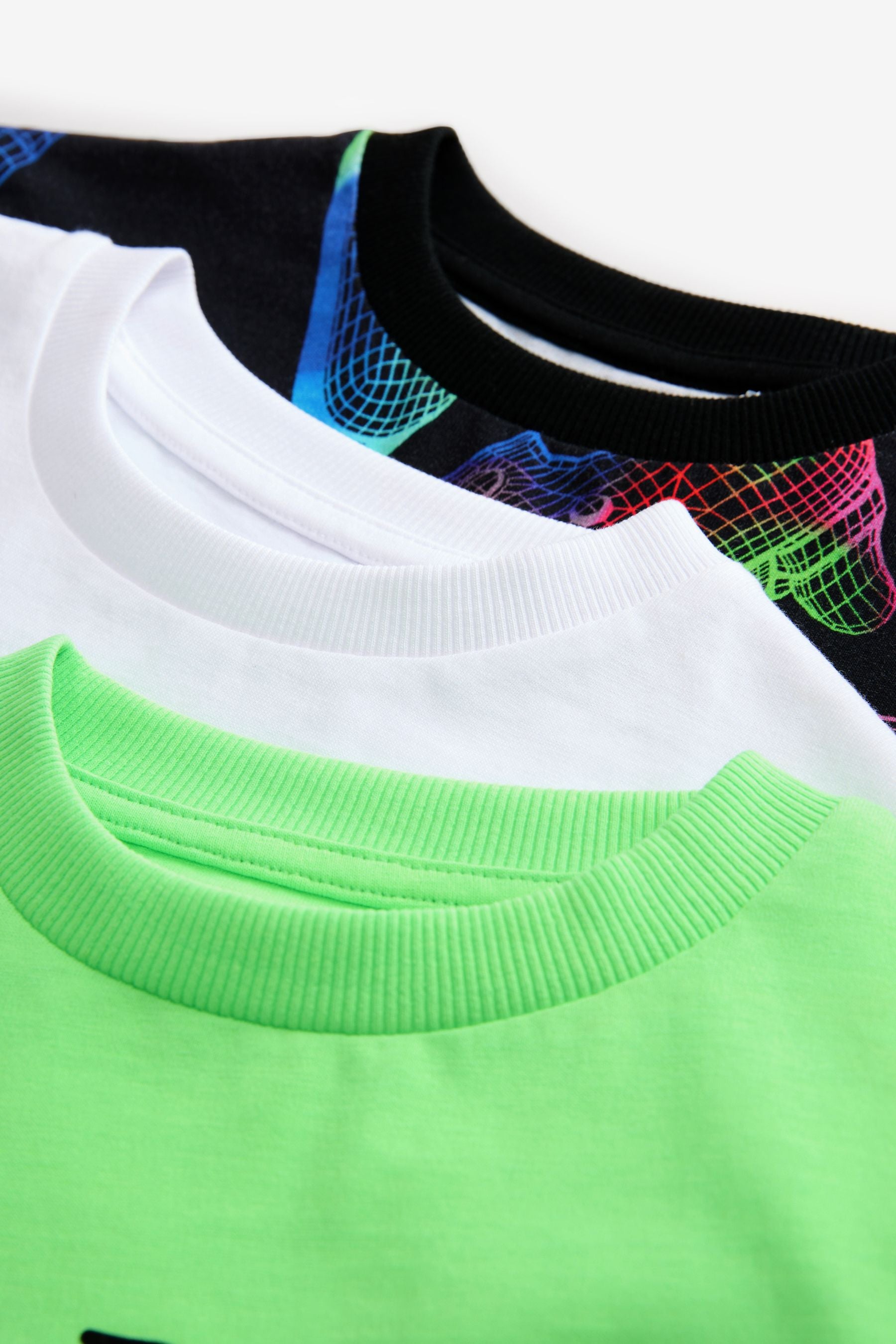 Black/White/Fluro Green Gamer Regular Fit Graphic Short Sleeve T-Shirts 3 Pack (3-16yrs)