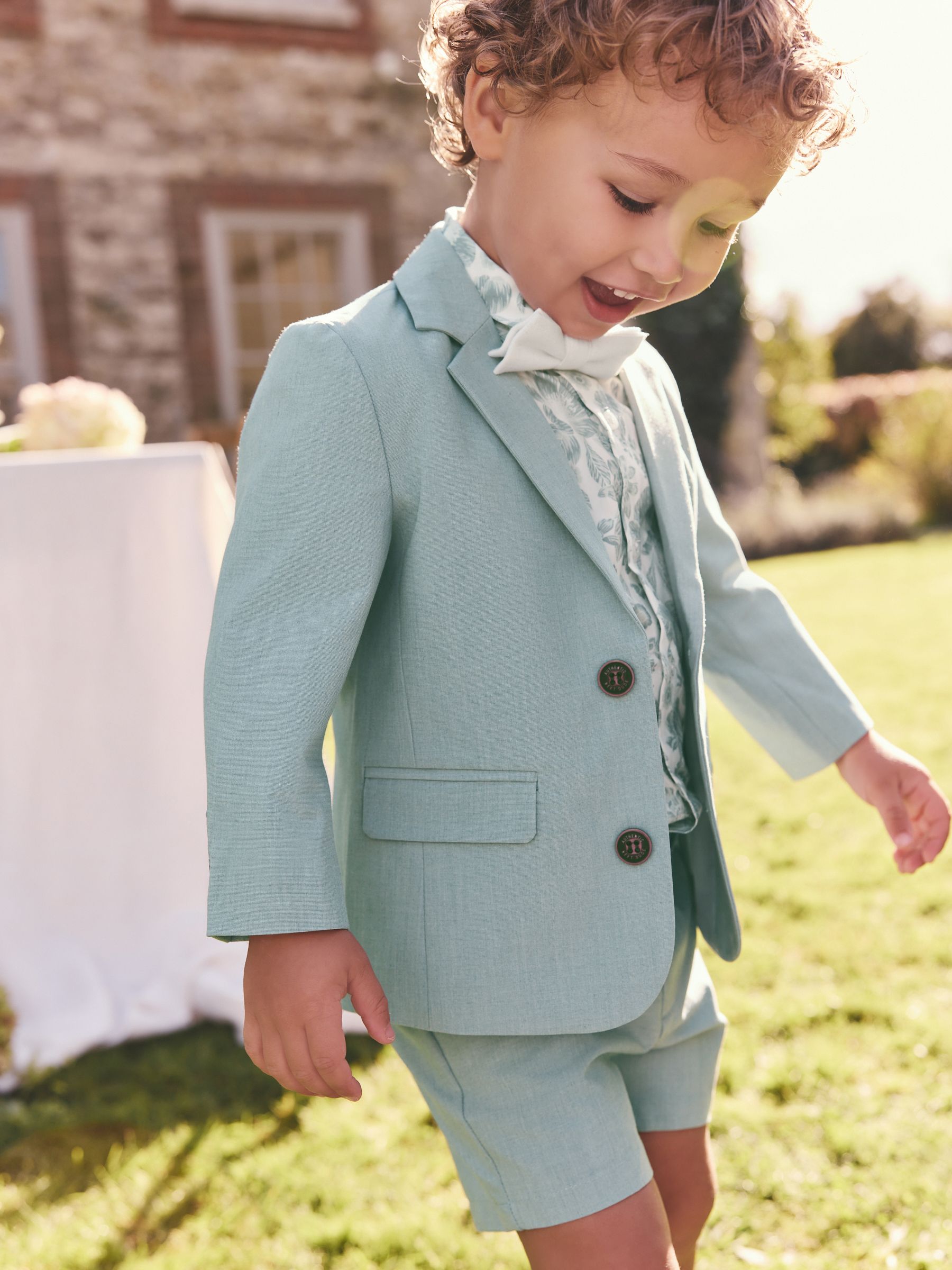 Mineral Blue Blazer Shirt Shorts and Bow Tie Set (3mths-9yrs)