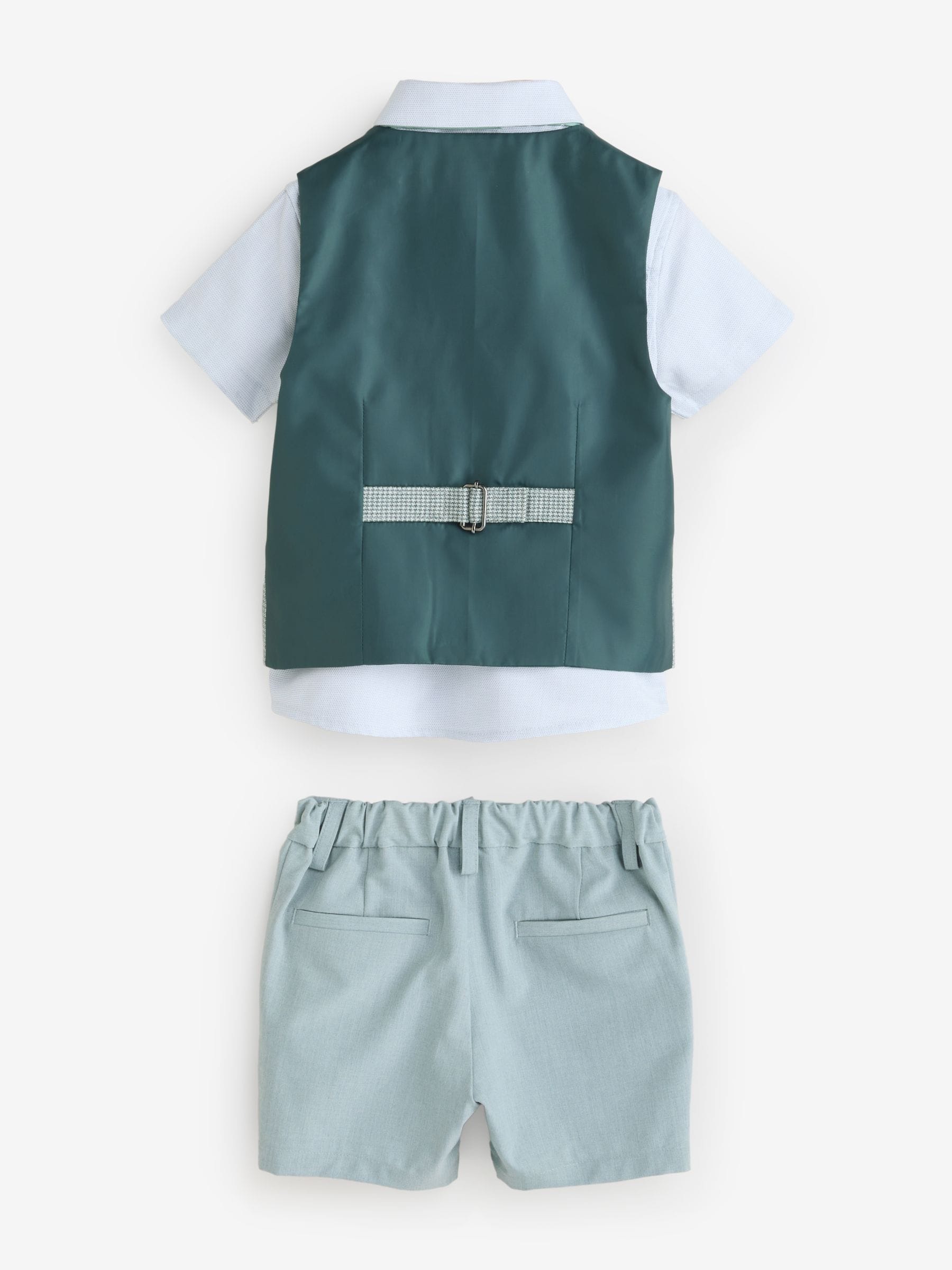 Sage Green Puppytooth Waistcoat, Shirt, Shorts and Bow Tie Set (3mths-9yrs)