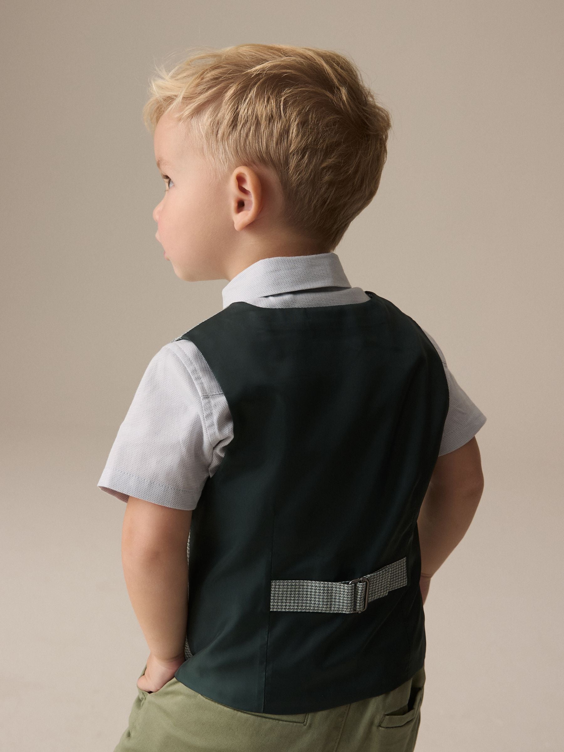 Sage Green Puppytooth Waistcoat, Shirt and Bow Tie Set (3mths-9yrs)