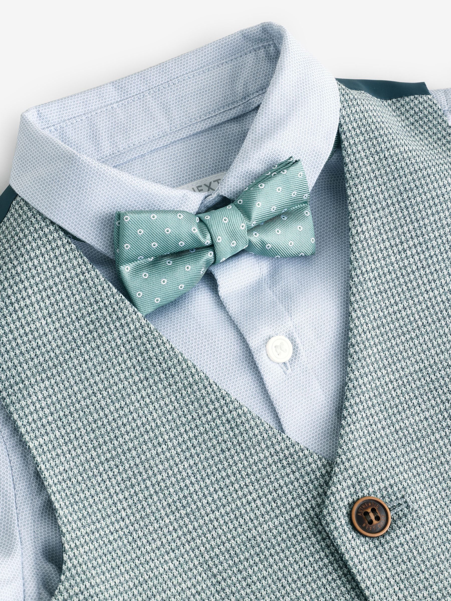 Sage Green Puppytooth Waistcoat, Shirt and Bow Tie Set (3mths-9yrs)