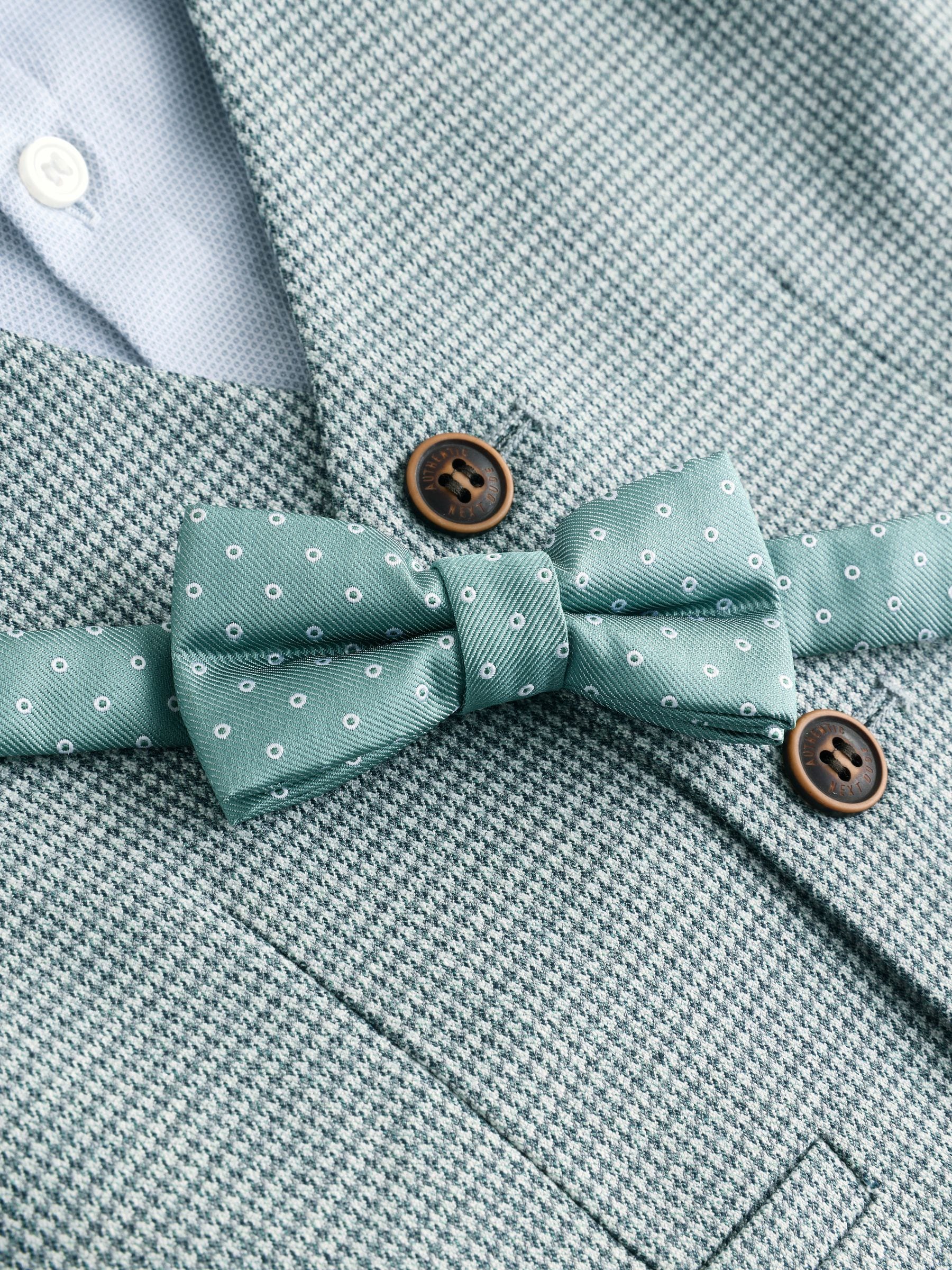 Sage Green Puppytooth Waistcoat, Shirt and Bow Tie Set (3mths-9yrs)