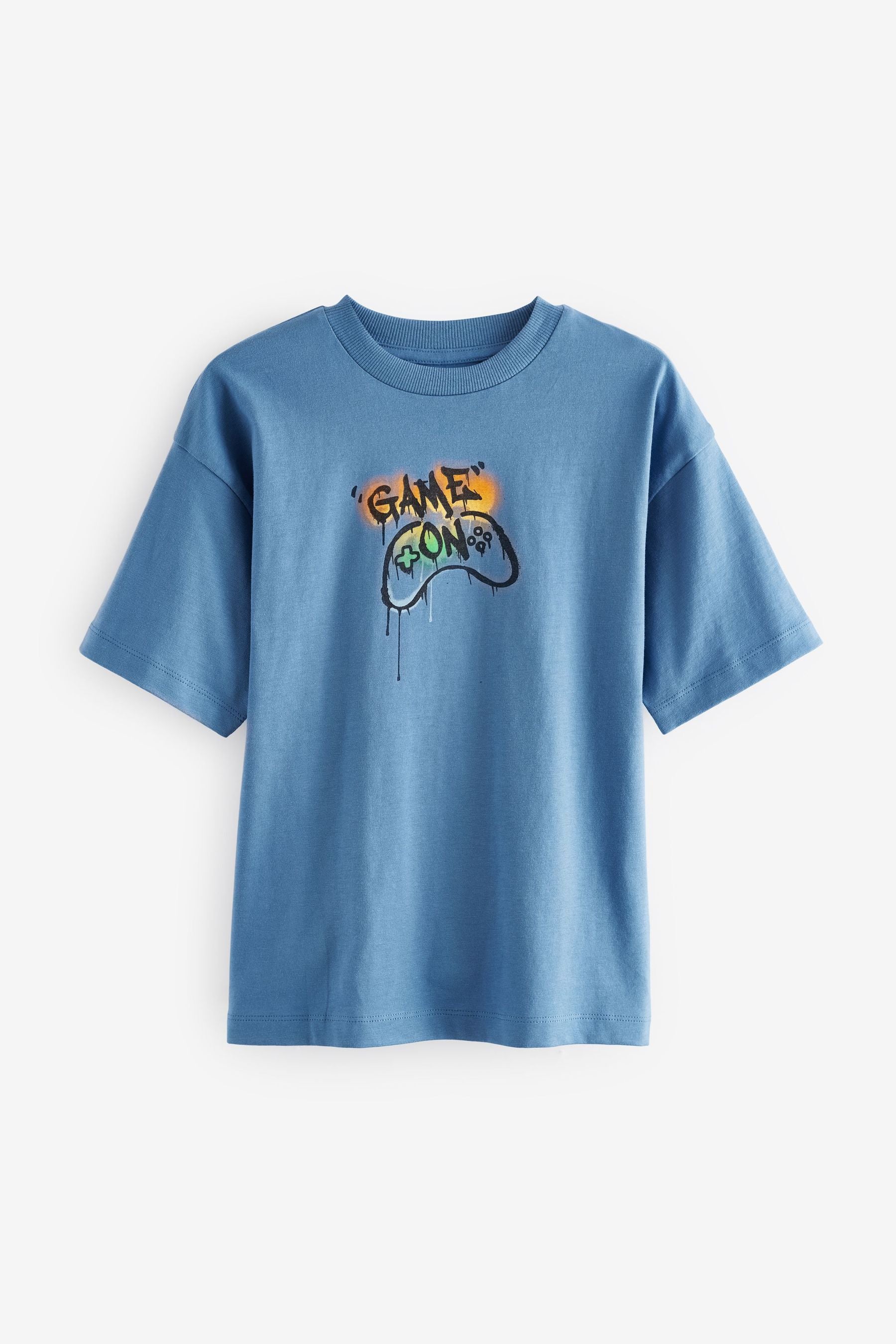 Blue Game On 100% Cotton Relaxed Fit Short Sleeve Graphic T-Shirt (3-16yrs)