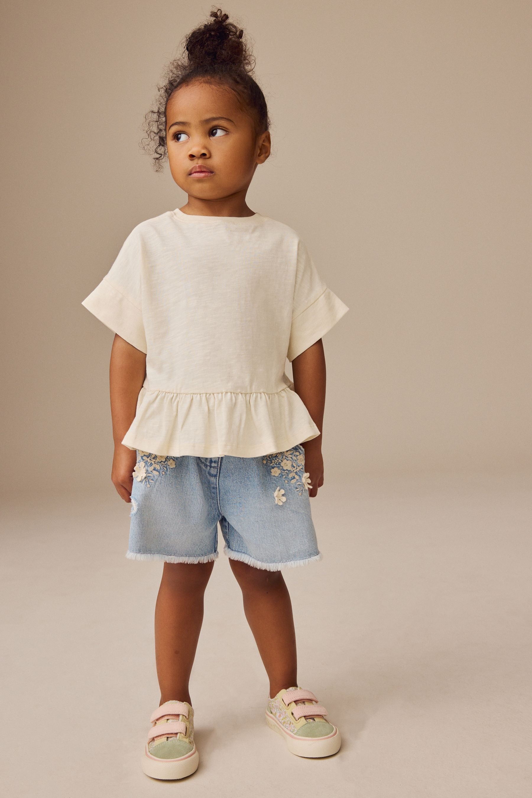 White Short Sleeve Peplum 100% Cotton T-Shirt (3mths-7yrs)