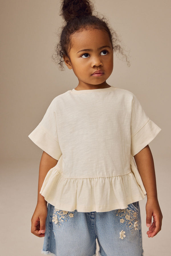 White Short Sleeve Peplum 100% Cotton T-Shirt (3mths-7yrs)