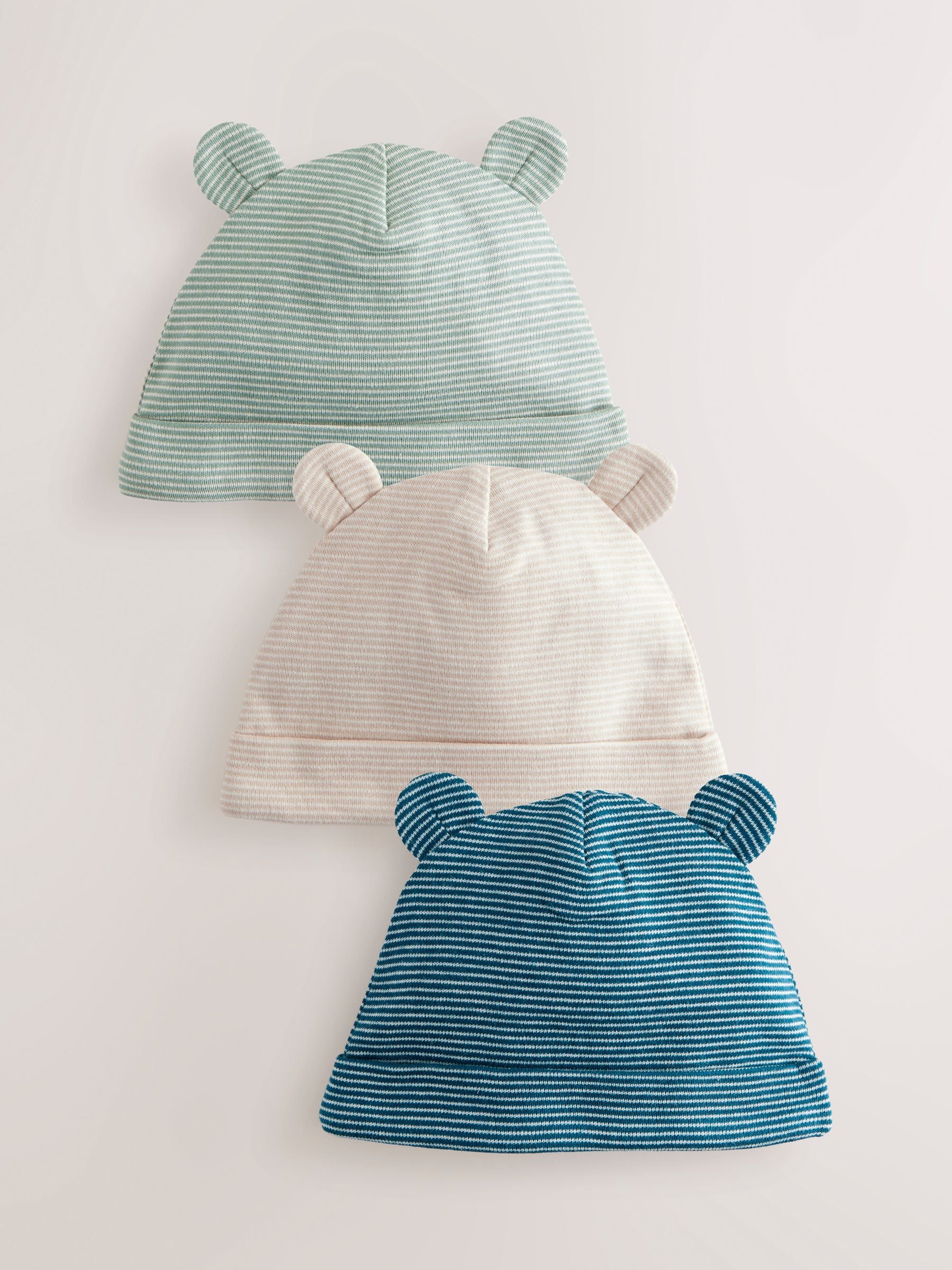 Blue Baby Stripe 100% Cotton Beanies 3 Pack (0-18mths)