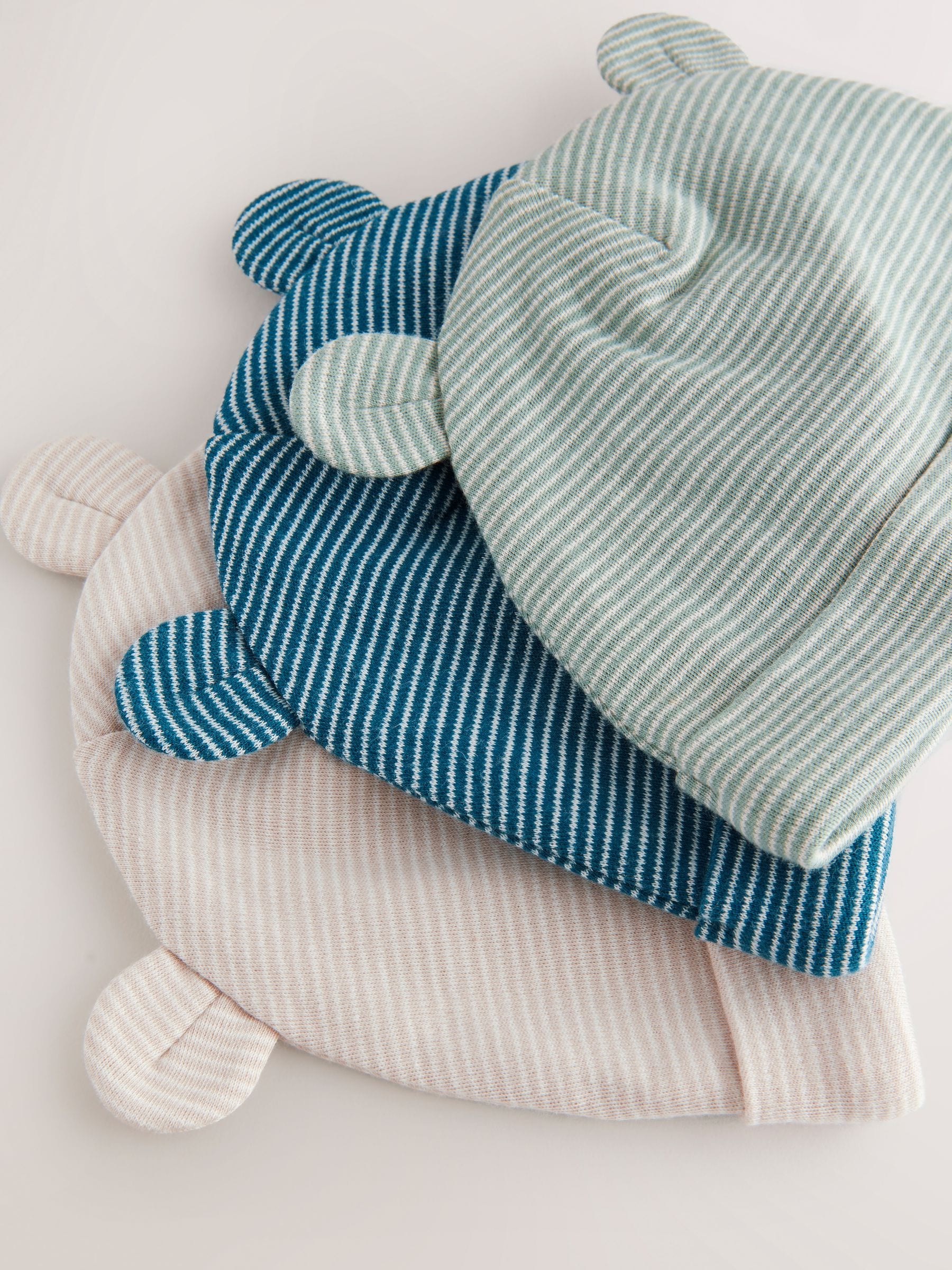 Blue Baby Stripe 100% Cotton Beanies 3 Pack (0-18mths)