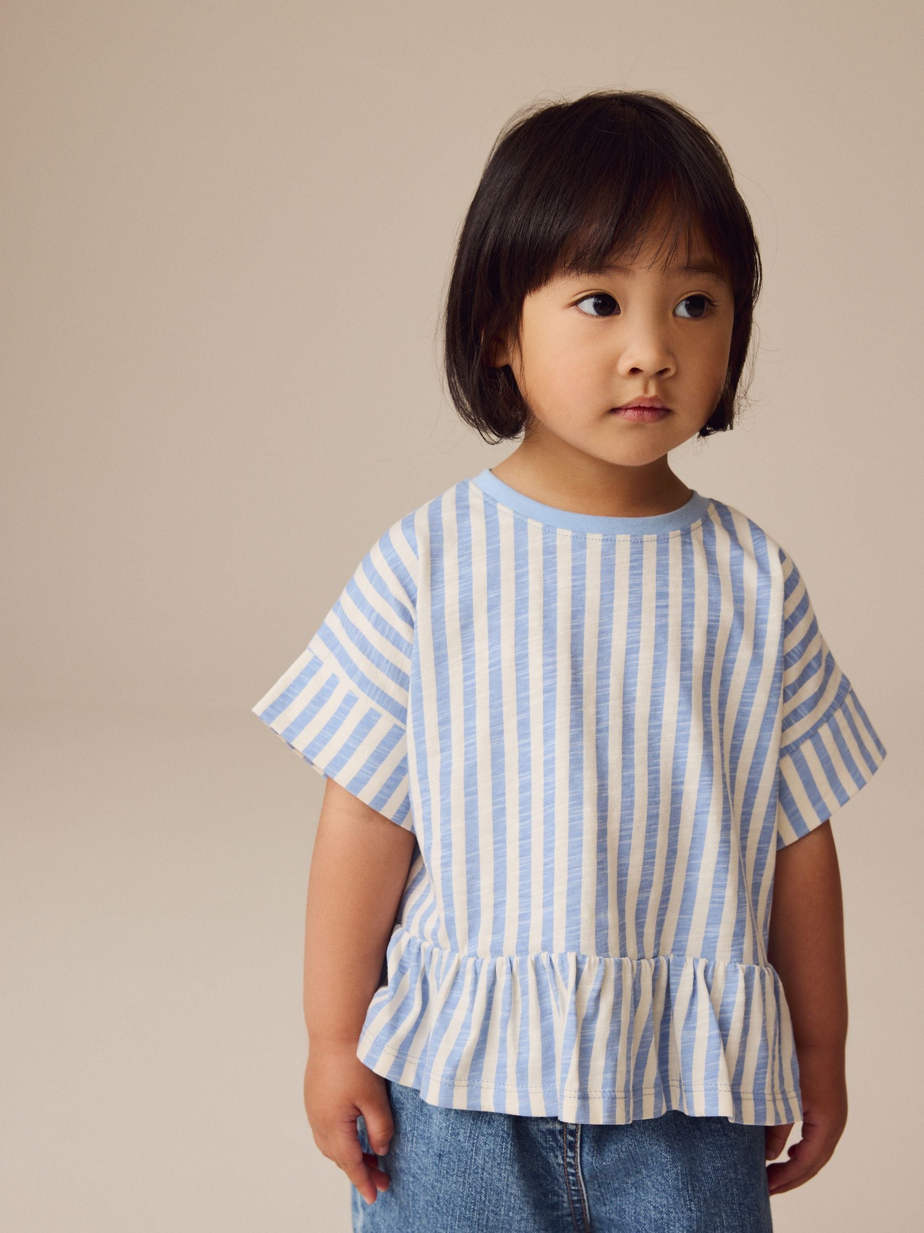 Blue Stripe Short Sleeve Peplum 100% Cotton T-Shirt (3mths-7yrs)