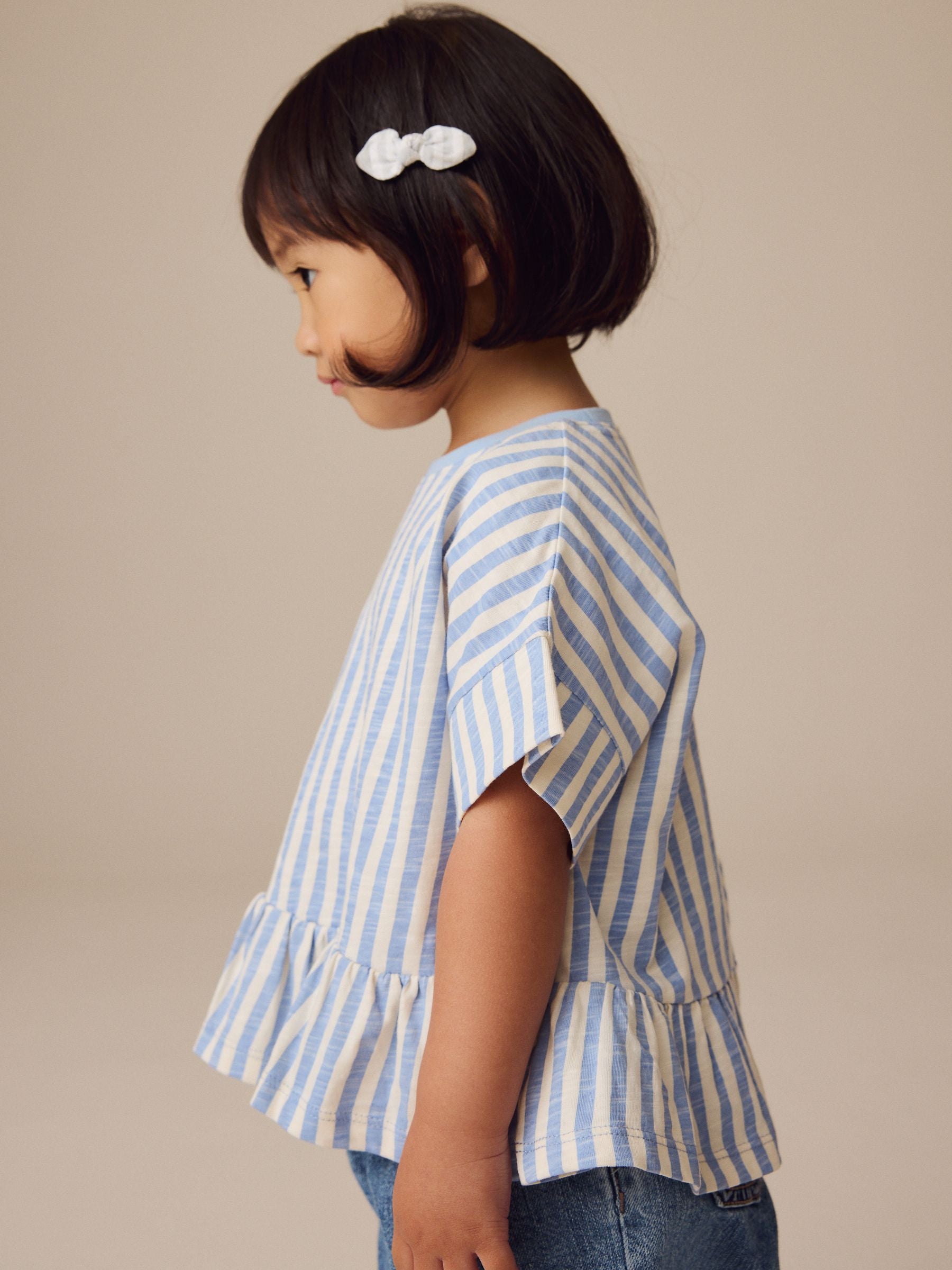 Blue Stripe Short Sleeve Peplum 100% Cotton T-Shirt (3mths-7yrs)