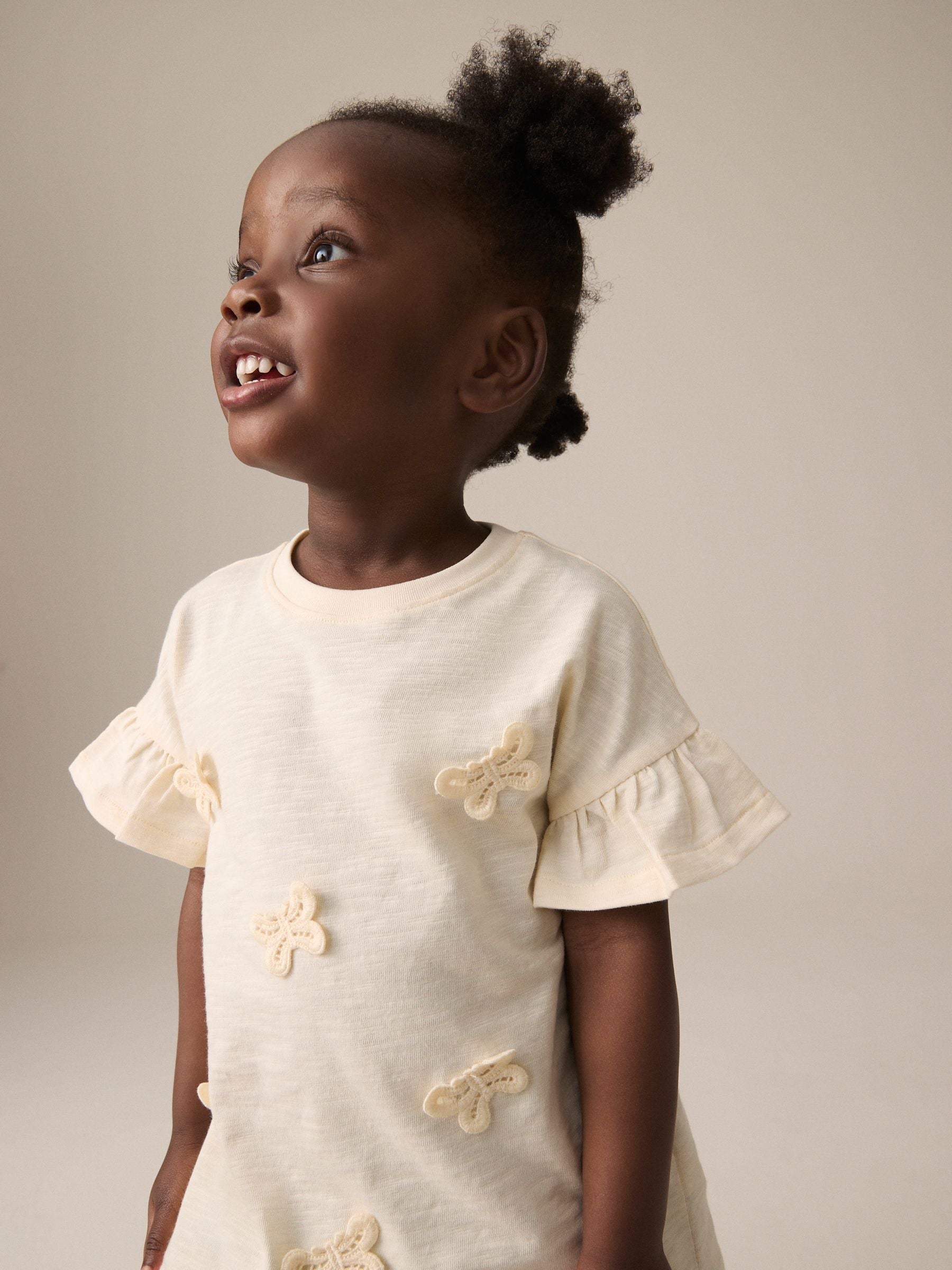 Cream Short Sleeve Butterfly Appliqué 100% Cotton T-Shirt (3mths-7yrs)