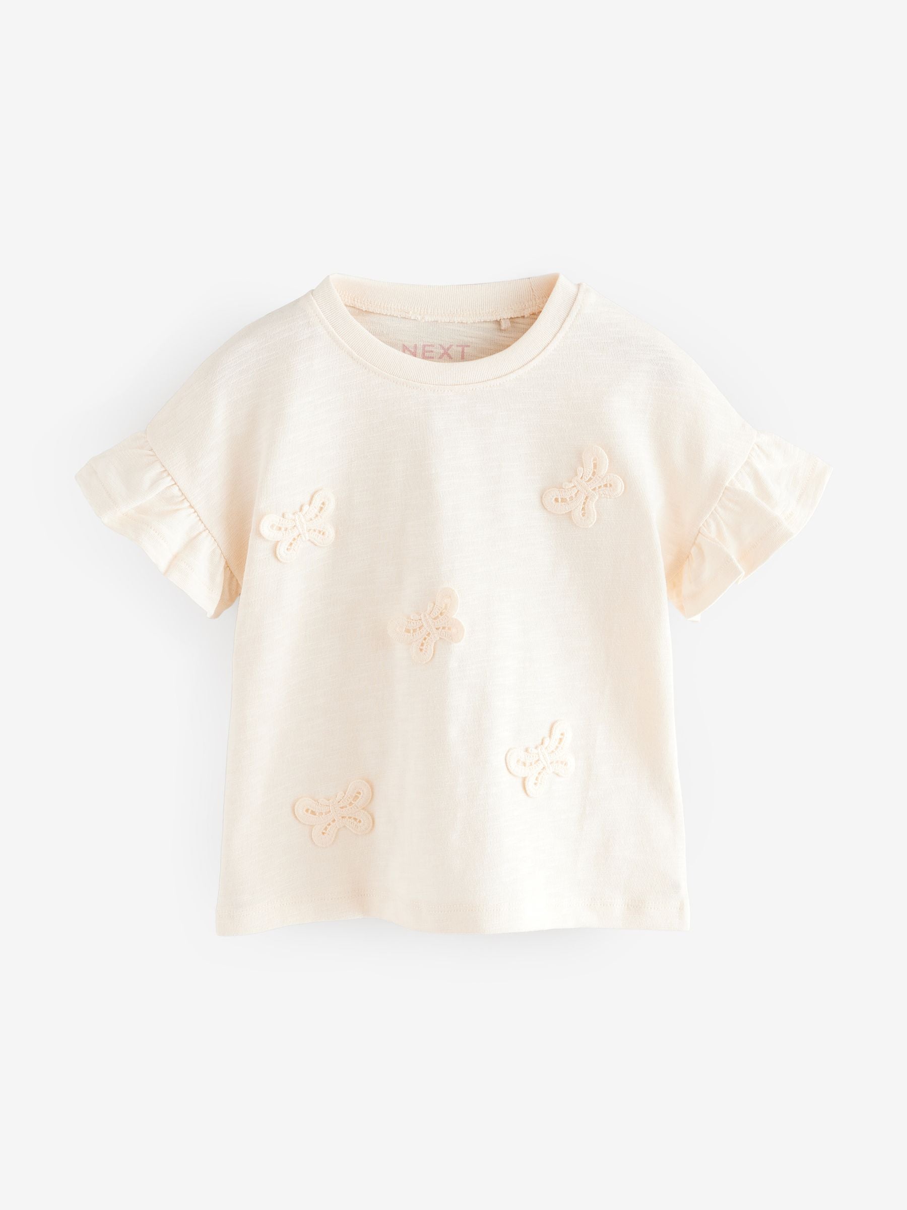 Cream Short Sleeve Butterfly Appliqué 100% Cotton T-Shirt (3mths-7yrs)