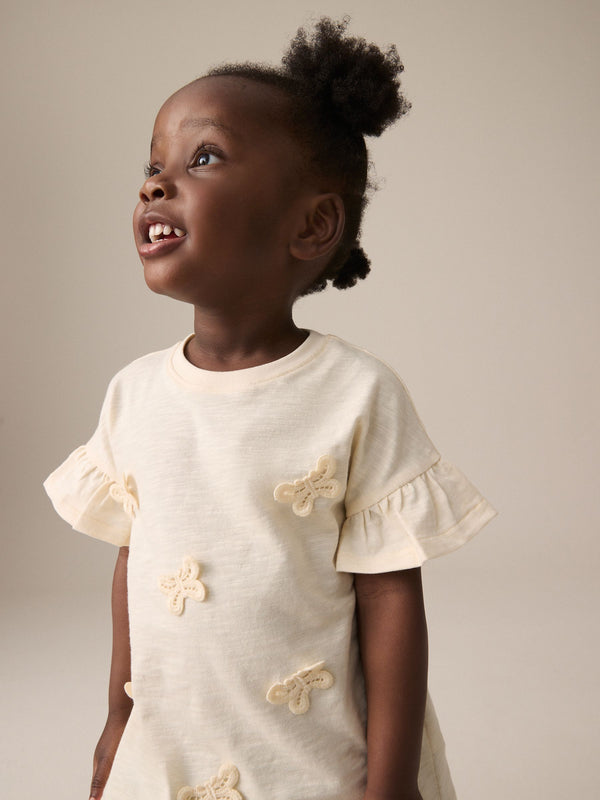 Cream Short Sleeve Butterfly Appliqu?© 100% Cotton T-Shirt (3mths-7yrs)