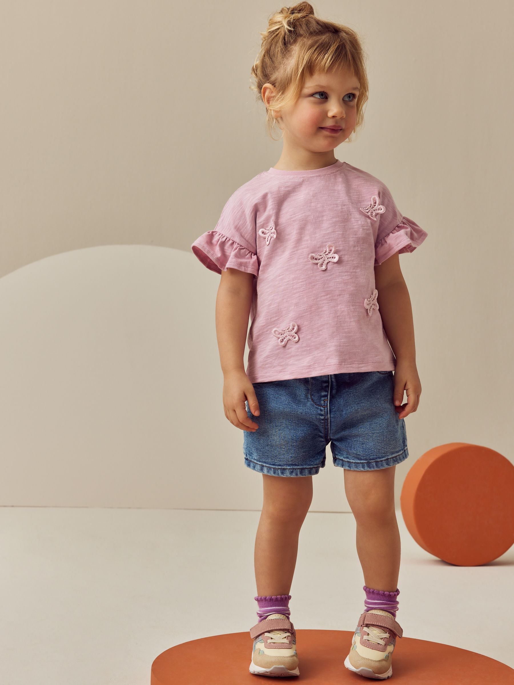 Pink Short Sleeve Butterfly Appliqué 100% Cotton T-Shirt (3mths-7yrs)