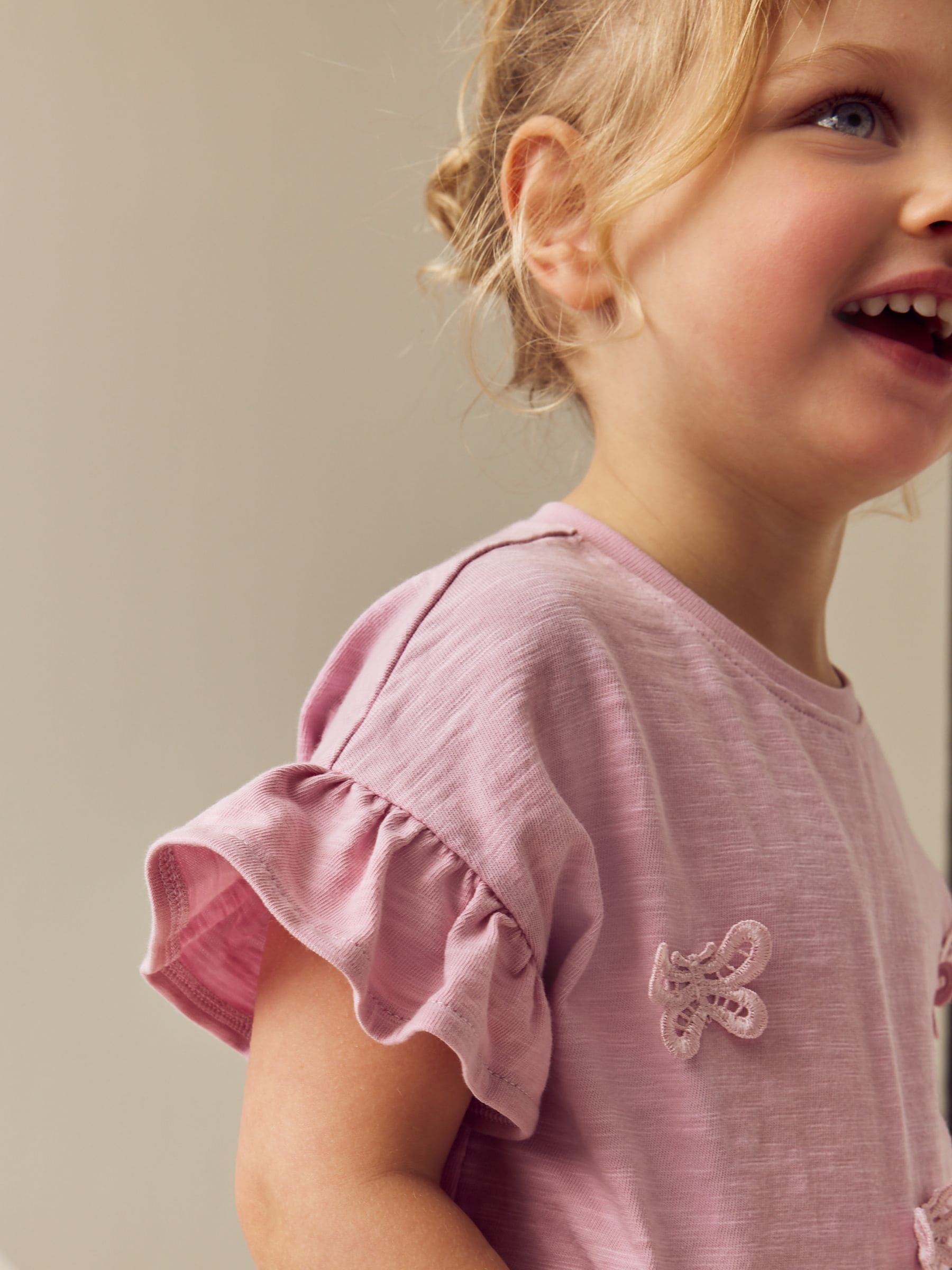 Pink Short Sleeve Butterfly Appliqué 100% Cotton T-Shirt (3mths-7yrs)