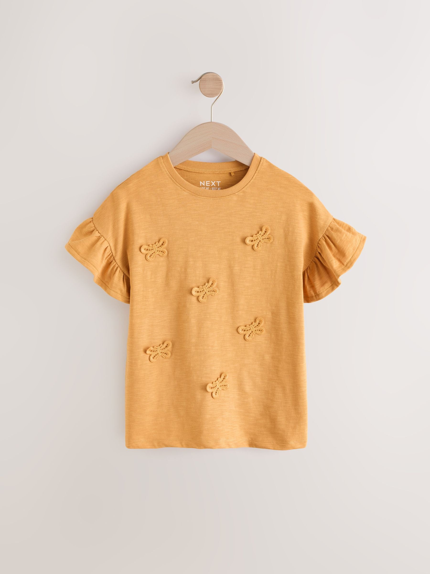 Yellow Short Sleeve Butterfly Appliqué 100% Cotton T-Shirt (3mths-7yrs)