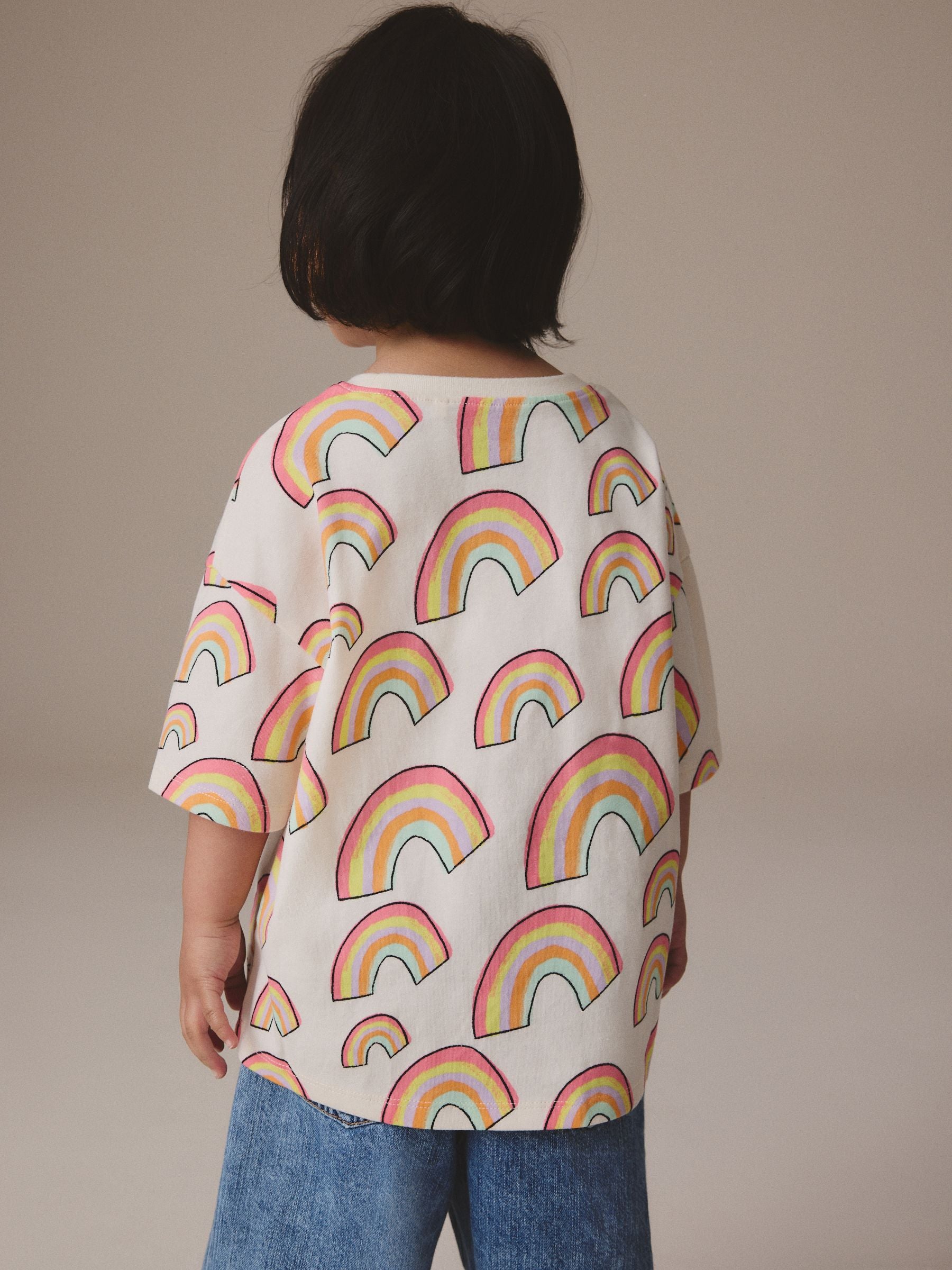 Cream Rainbow Girls Short Sleeve 100% Cotton T-Shirt (3mths-7yrs)