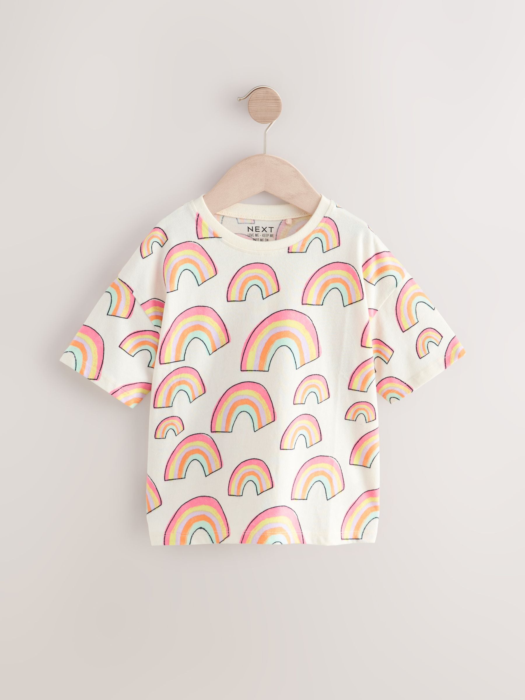 Cream Rainbow Girls Short Sleeve 100% Cotton T-Shirt (3mths-7yrs)