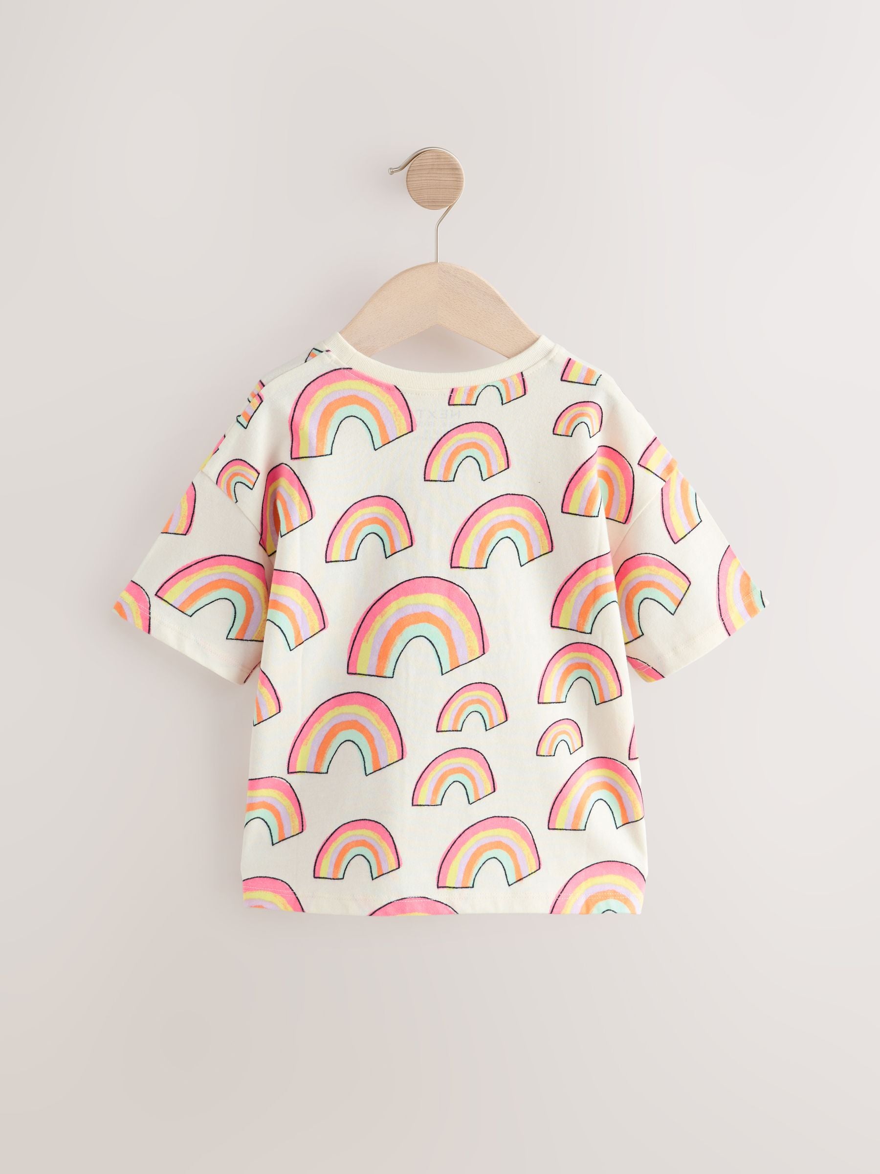 Cream Rainbow Girls Short Sleeve 100% Cotton T-Shirt (3mths-7yrs)