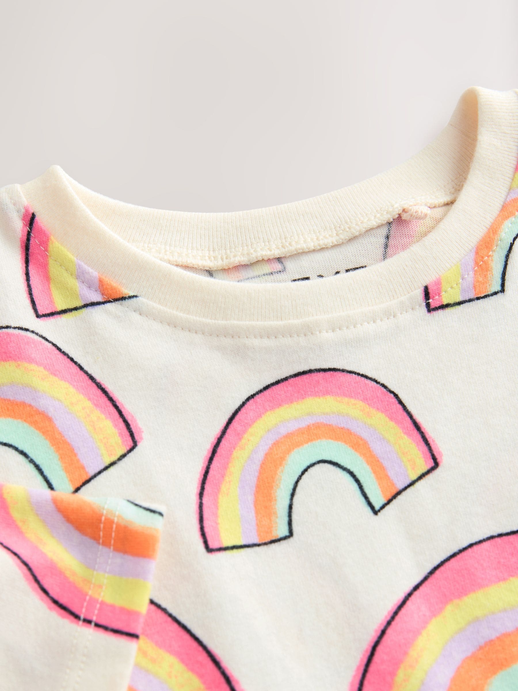 Cream Rainbow Girls Short Sleeve 100% Cotton T-Shirt (3mths-7yrs)