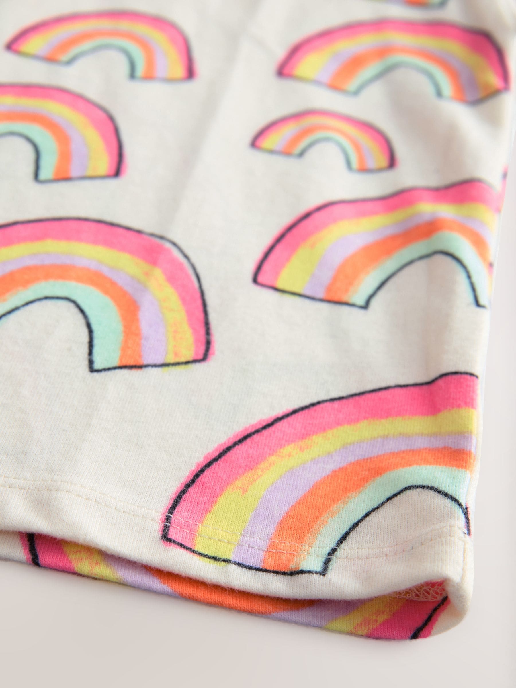 Cream Rainbow Girls Short Sleeve 100% Cotton T-Shirt (3mths-7yrs)