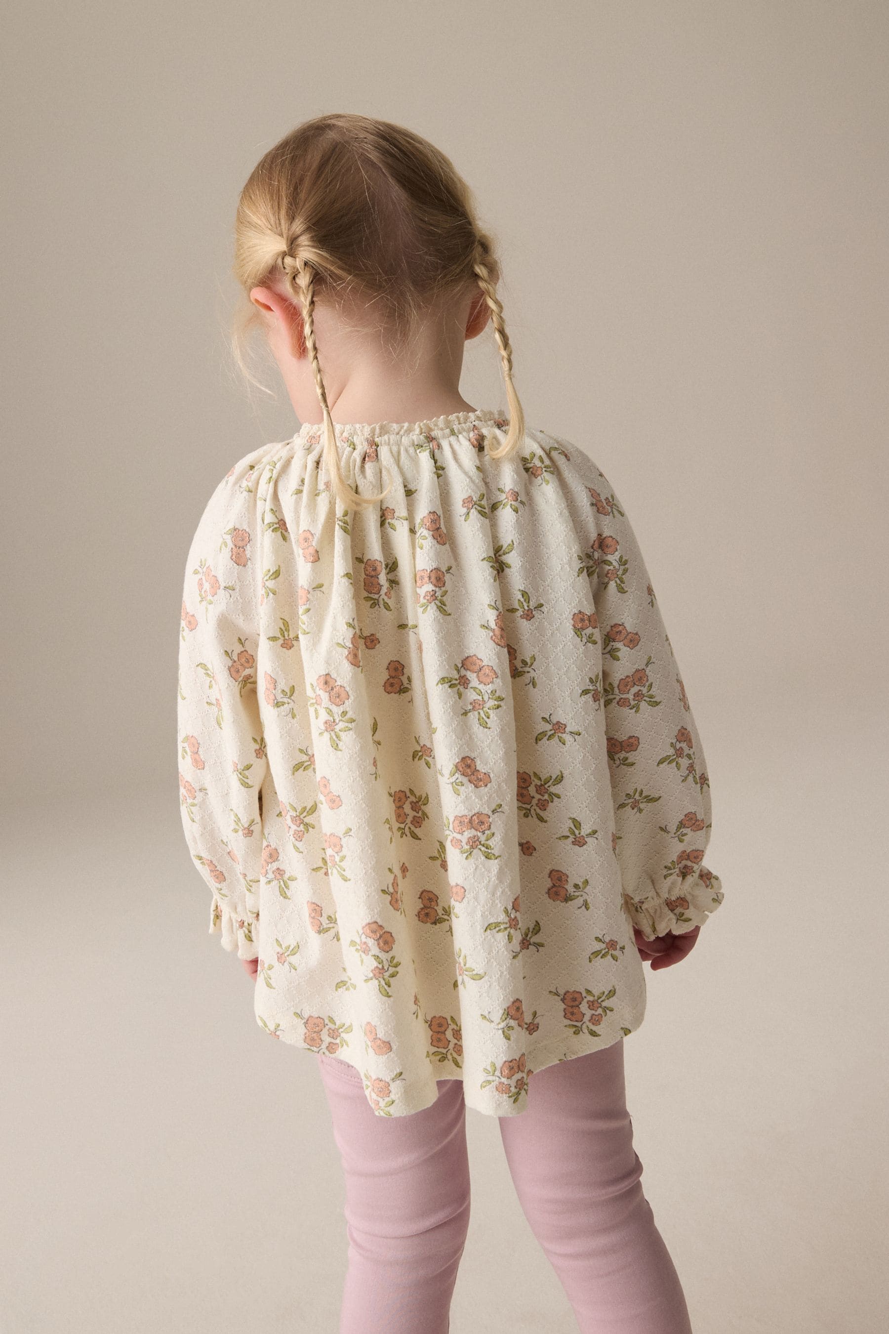 Cream Ditsy Floral Long Sleeve Gathered Neck Blouse (3mths-7yrs)