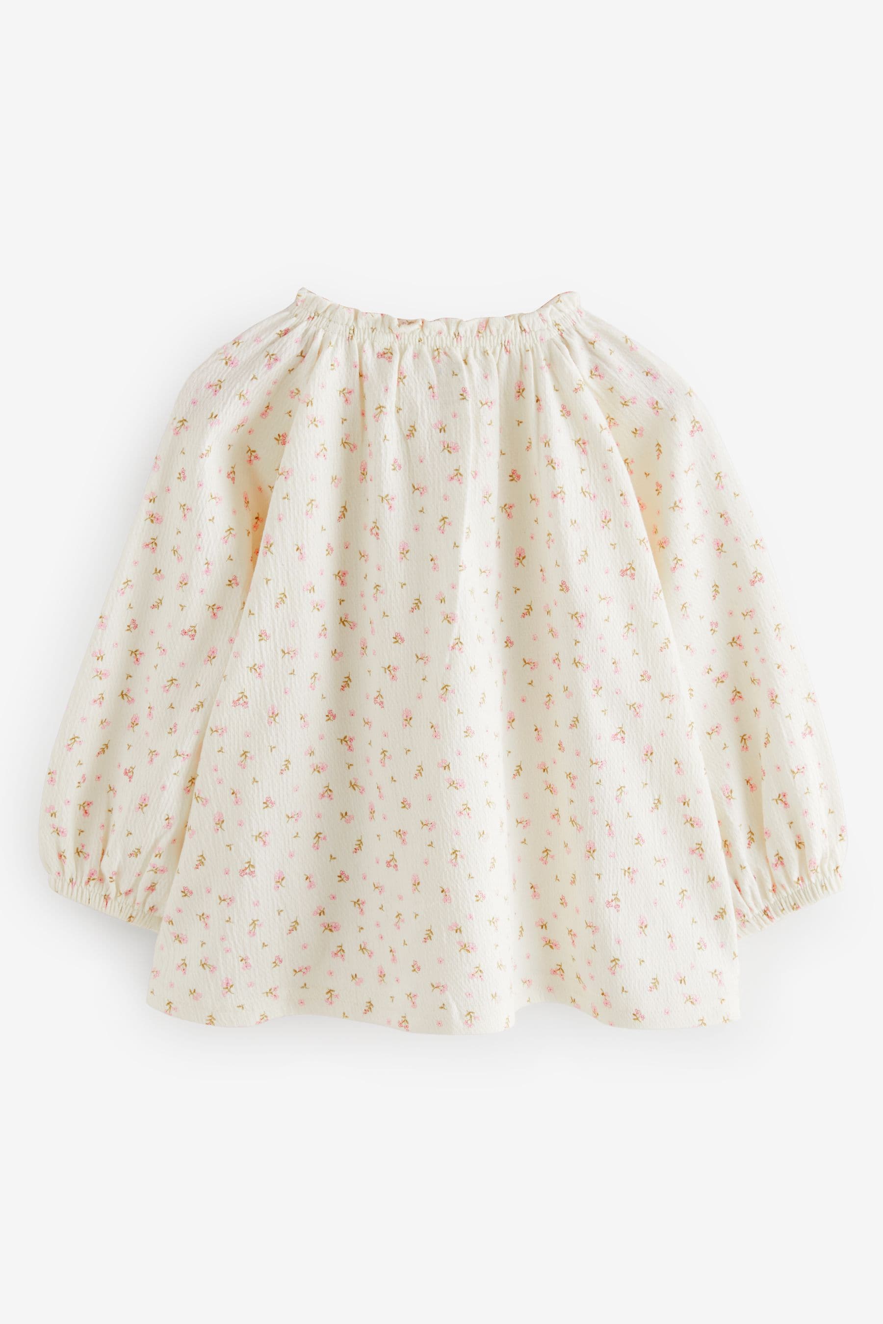 Cream Ditsy Floral Long Sleeve Gathered Neck Blouse (3mths-7yrs)