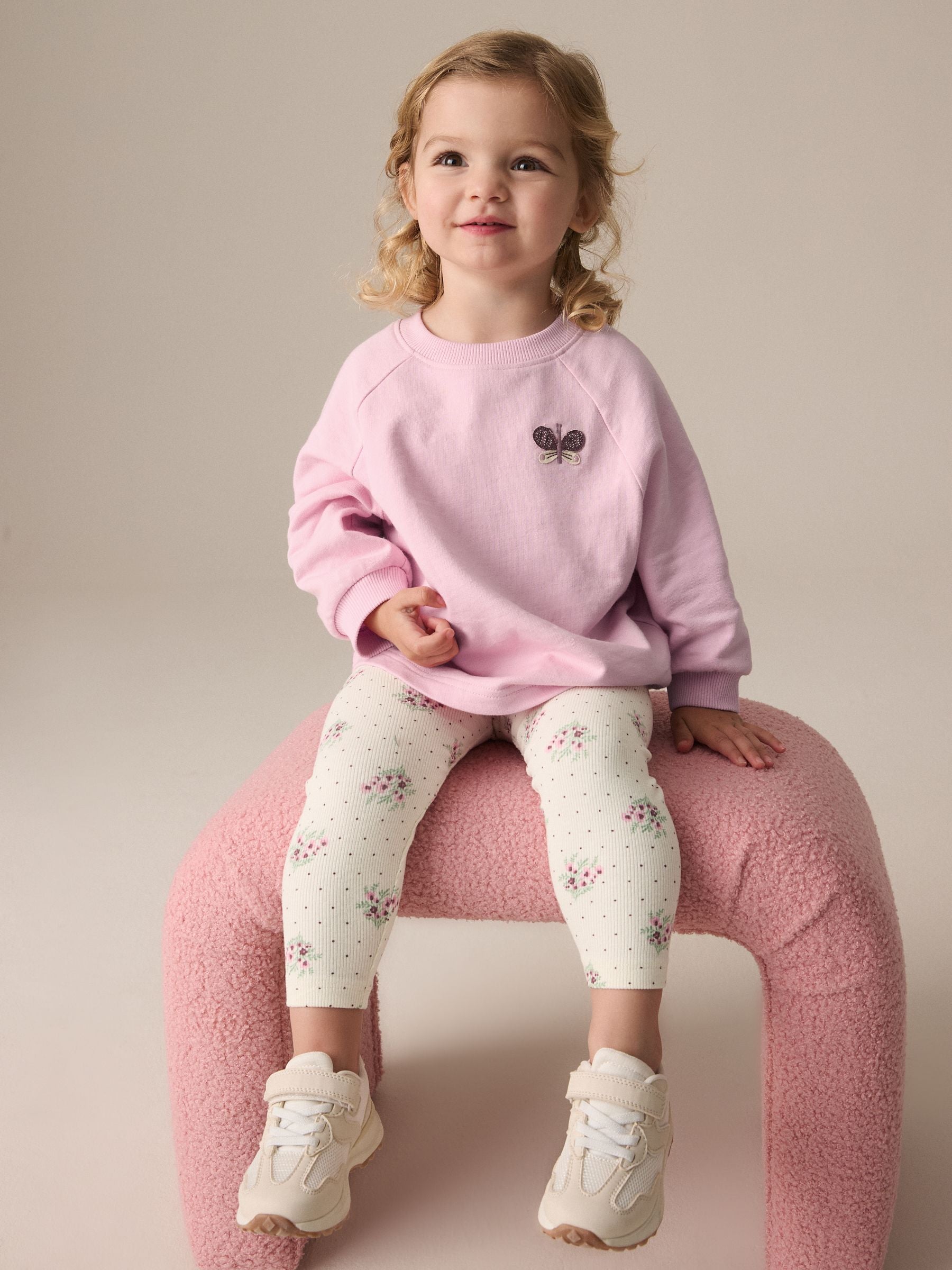 Pale Pink Floral Long Sleeve Top and Leggings Set (3mths-7yrs)