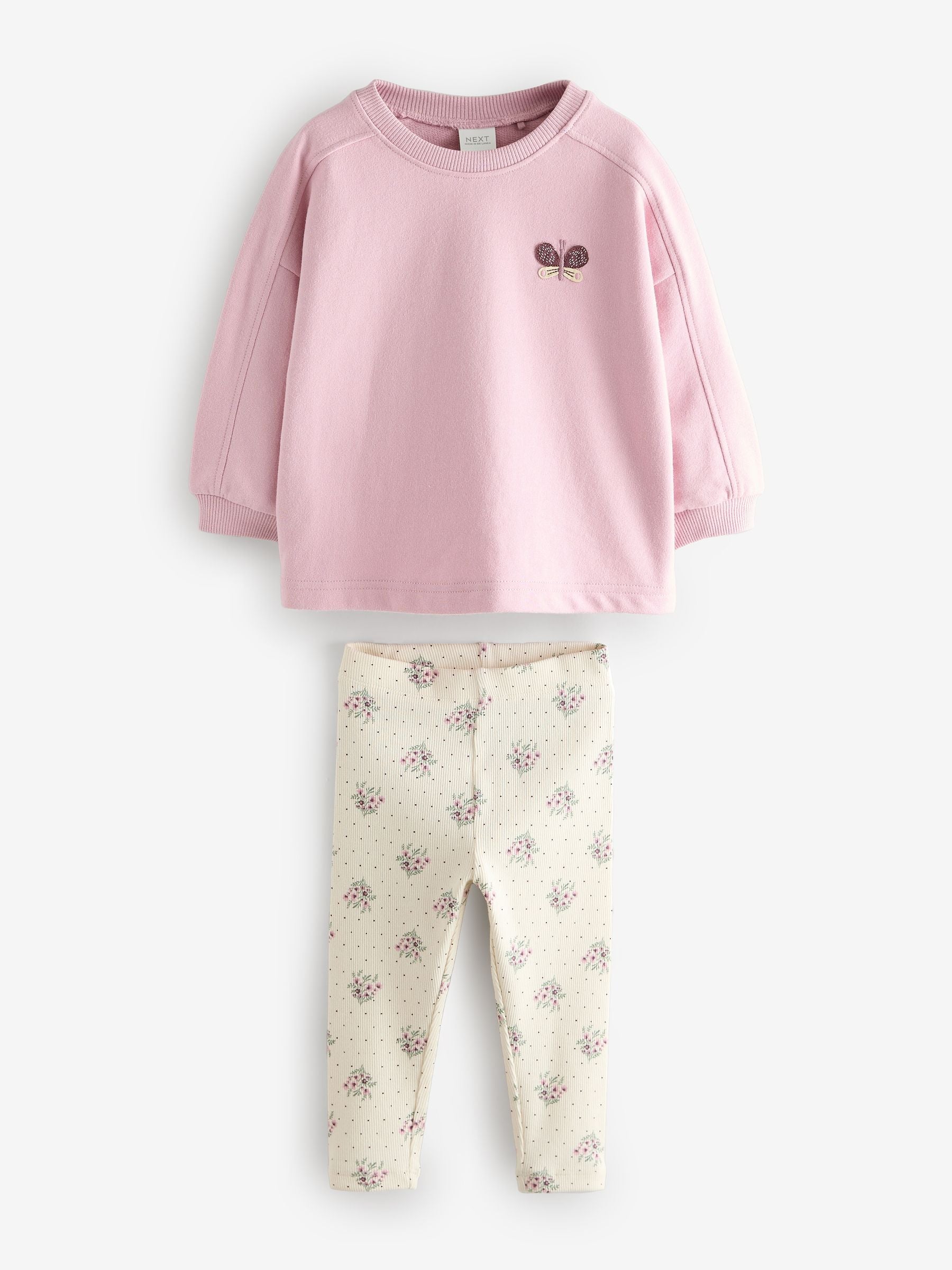 Pale Pink Floral Long Sleeve Top and Leggings Set (3mths-7yrs)