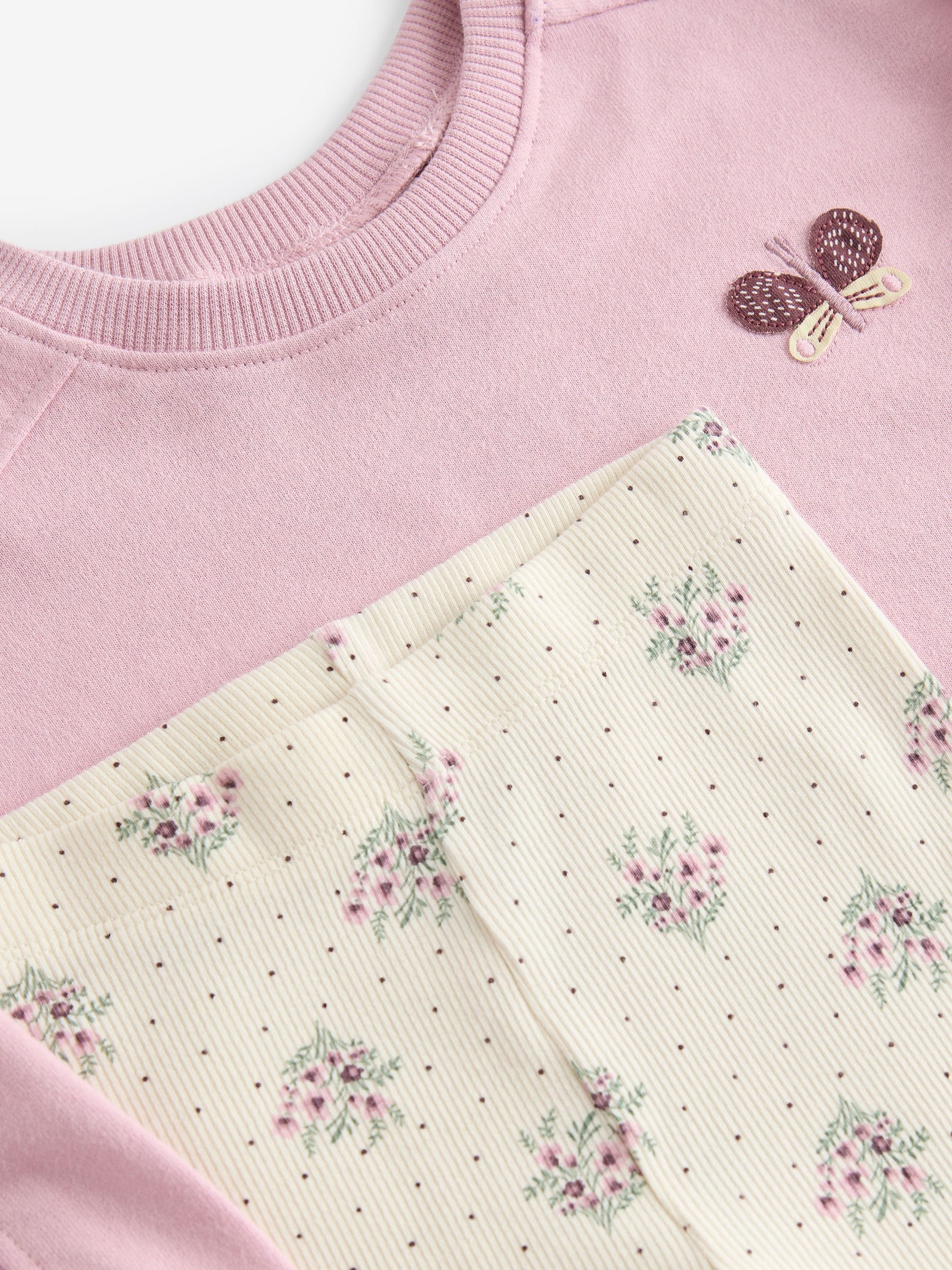 Pale Pink Floral Long Sleeve Top and Leggings Set (3mths-7yrs)