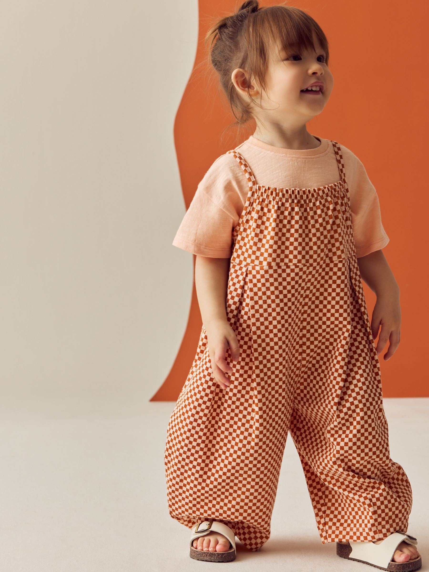 Orange Checkerboard 100% Cotton Short Sleeve T-Shirt and Playsuit Set (3mths-7yrs)