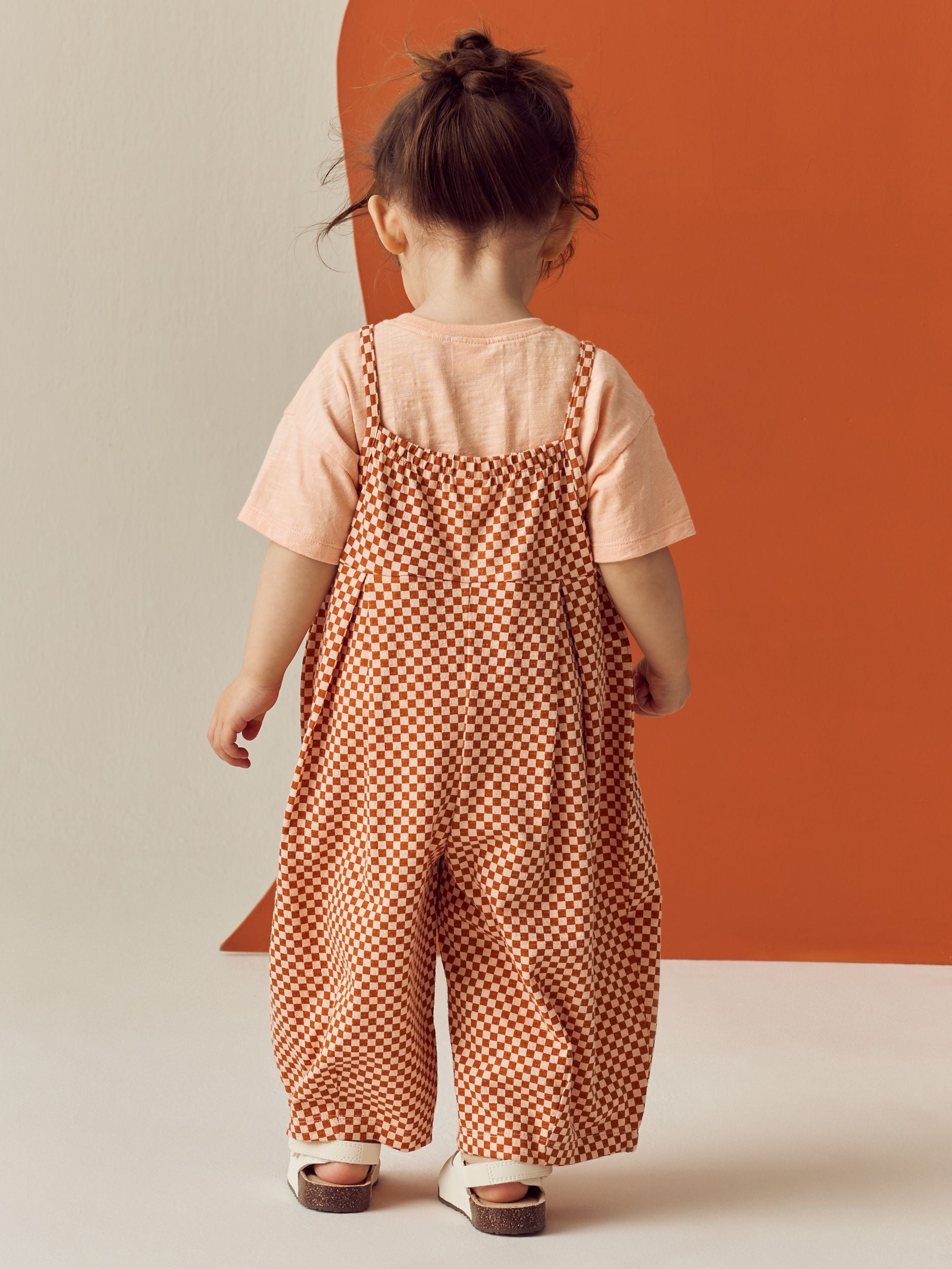 Orange Checkerboard 100% Cotton Short Sleeve T-Shirt and Playsuit Set (3mths-7yrs)