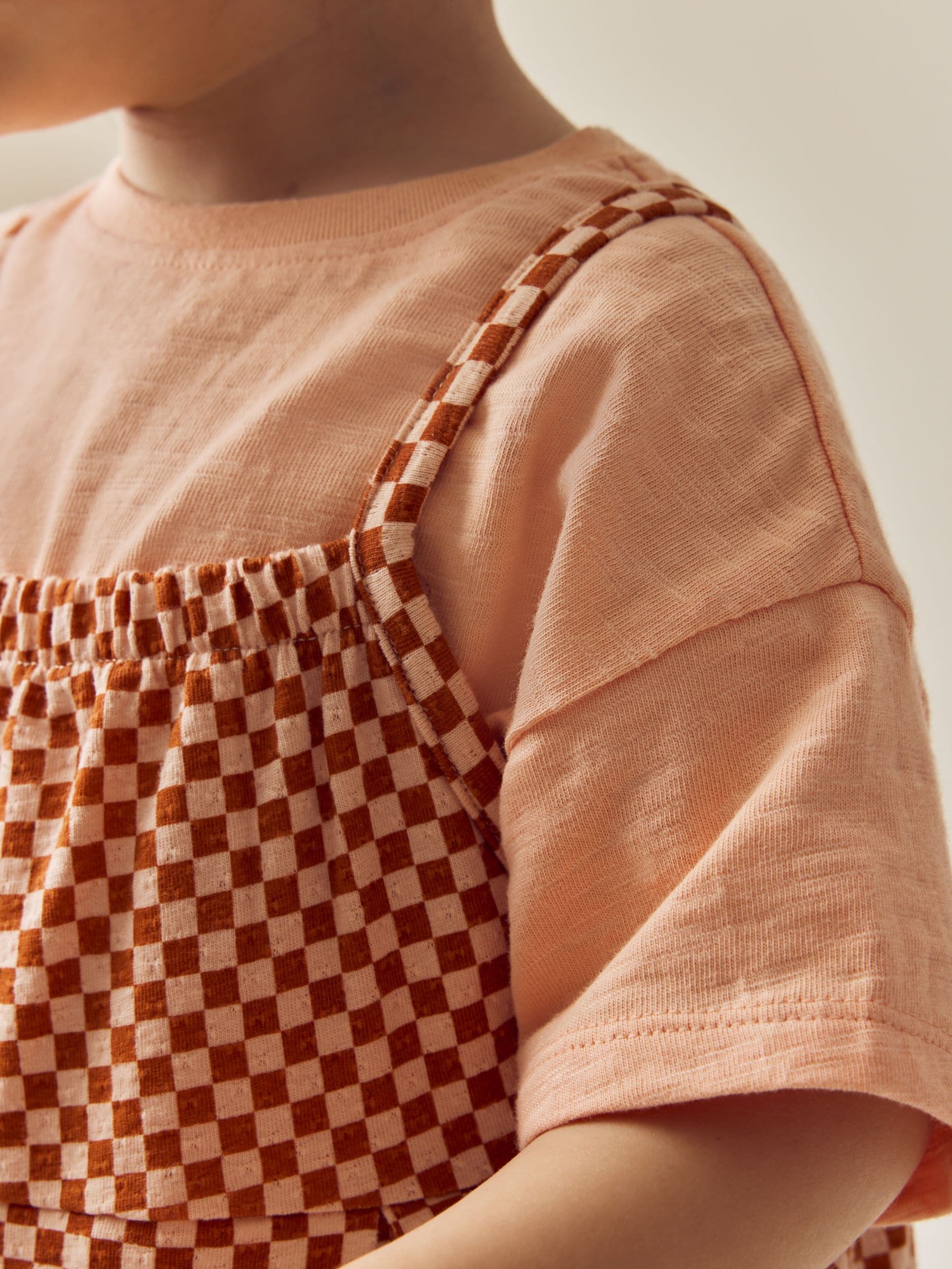 Orange Checkerboard 100% Cotton Short Sleeve T-Shirt and Playsuit Set (3mths-7yrs)