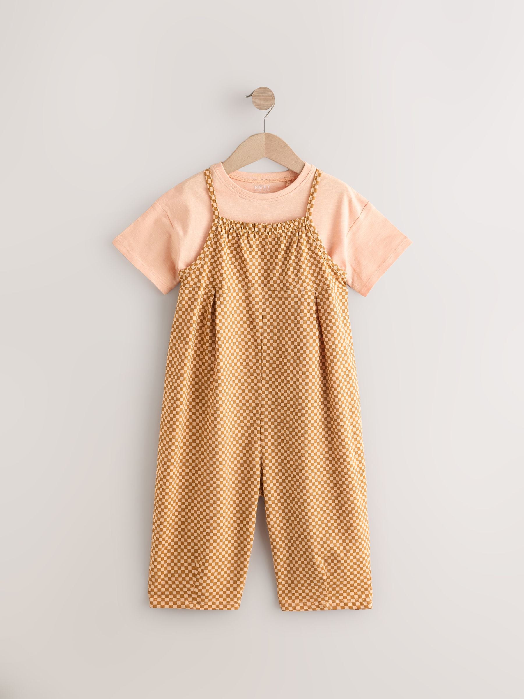 Orange Checkerboard 100% Cotton Short Sleeve T-Shirt and Playsuit Set (3mths-7yrs)