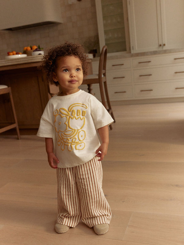 Cream Flower Short Sleeve 100% Cotton T-Shirt and Wide Trousers Set (3mths-7yrs)