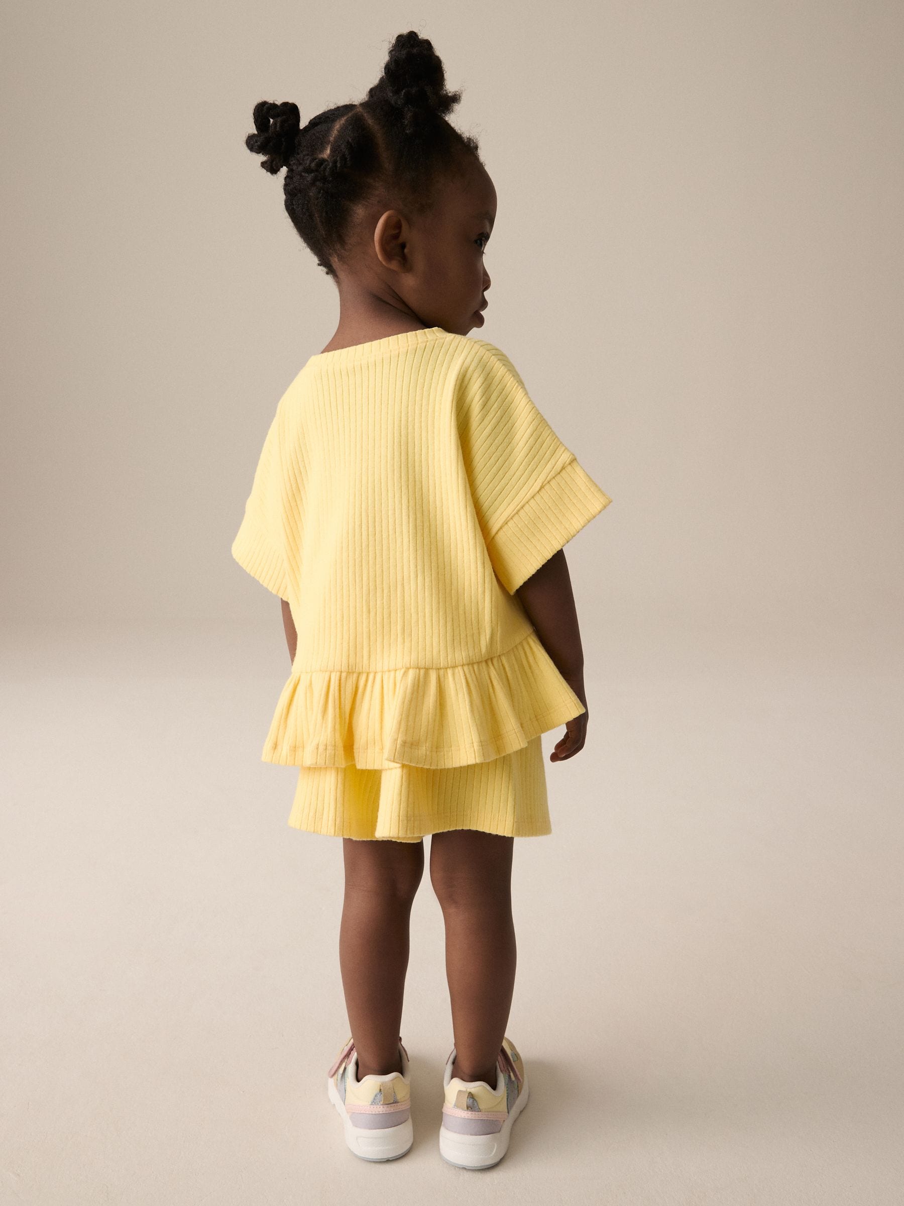 Yellow Short Sleeve Ribbed Top and Shorts Set (3mths-7yrs)