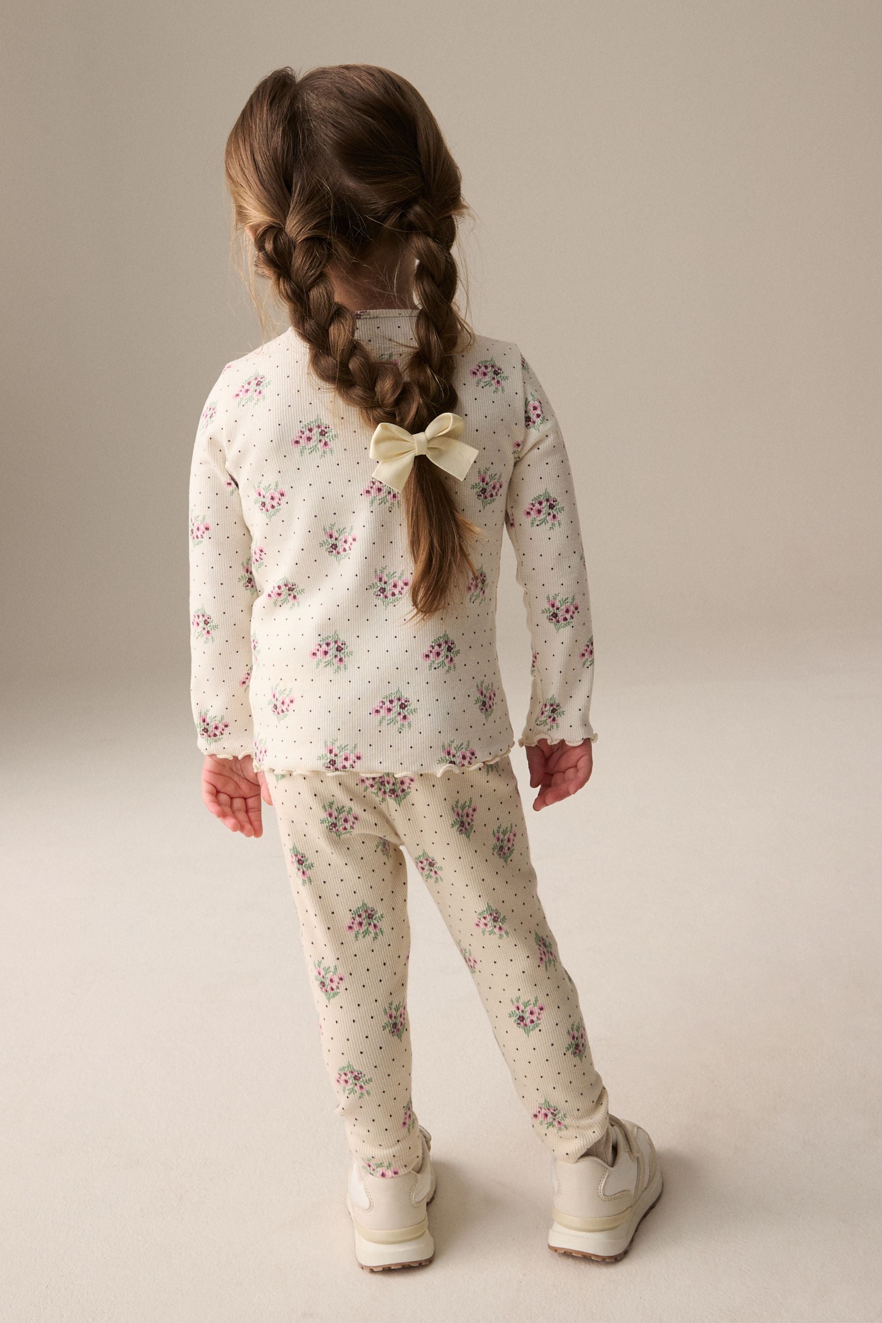 Cream Ditsy Floral Rib Leggings (3mths-7yrs)