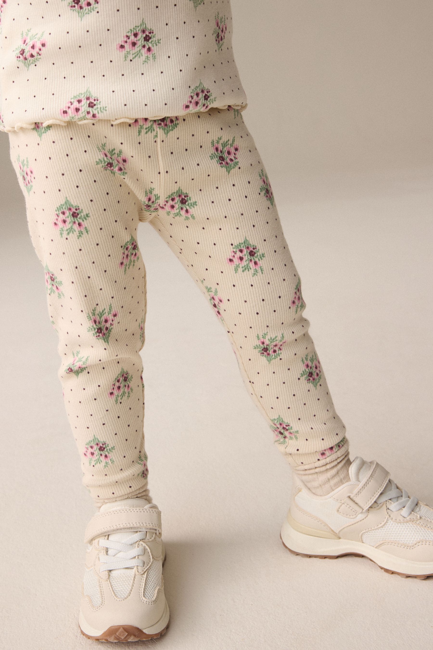 Cream Ditsy Floral Rib Leggings (3mths-7yrs)