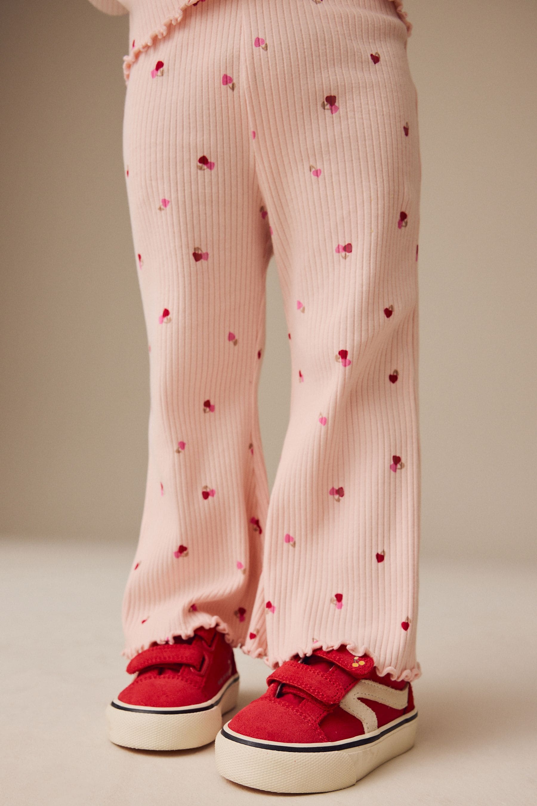 Pink Cherry Hearts Rib Flare Leggings (3mths-7yrs)