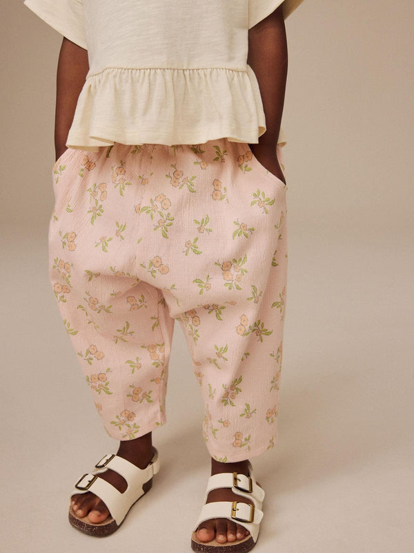 Pink Ditsy Floral Textured Podgy Leg Trousers (3mths-7yrs)