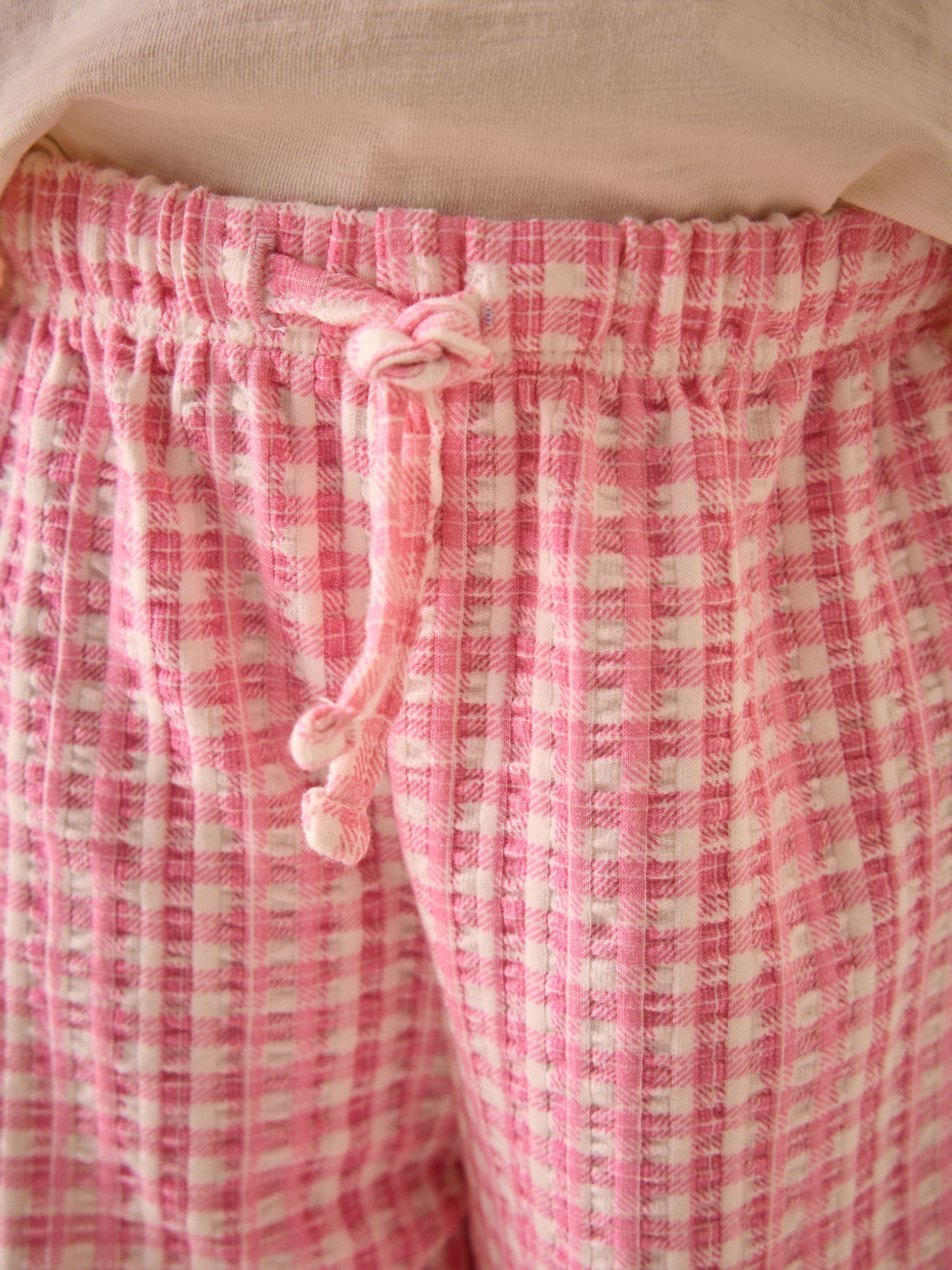 Pink Gingham Textured Wide Leg 100% Cotton Trousers (3mths-7yrs)