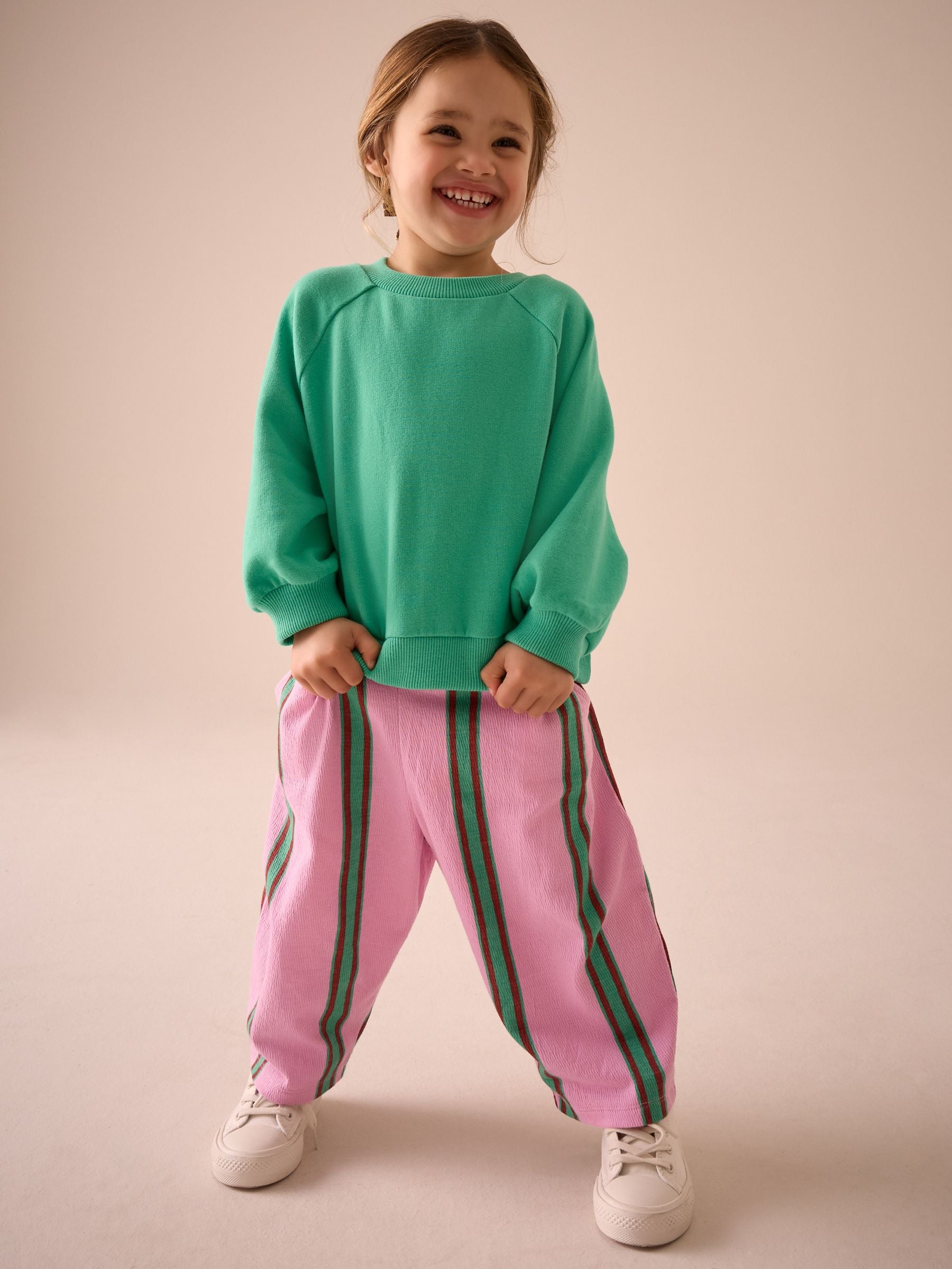 Pink/Green Stripe Textured Podgy Leg Trousers (3mths-7yrs)