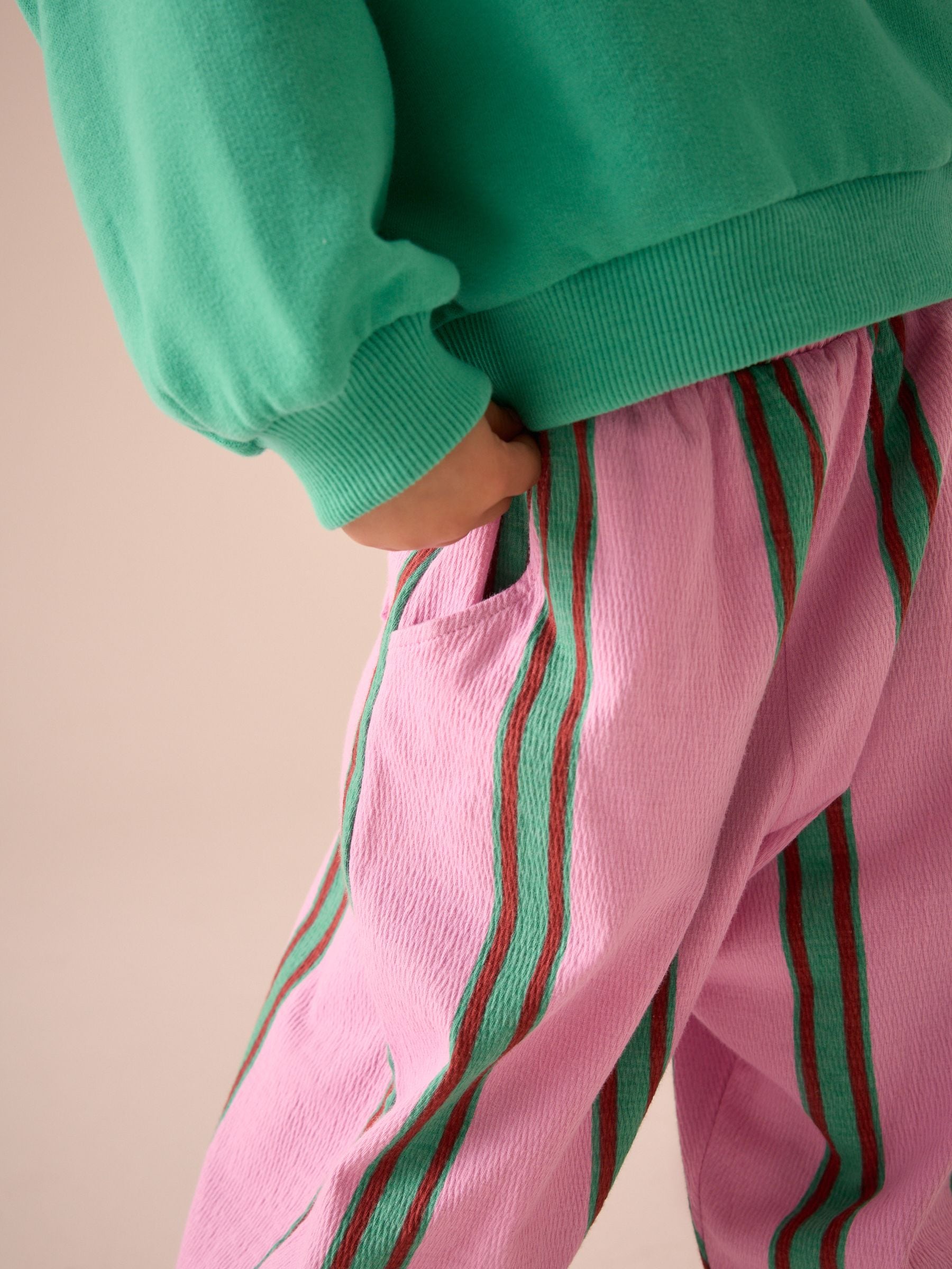 Pink/Green Stripe Textured Podgy Leg Trousers (3mths-7yrs)