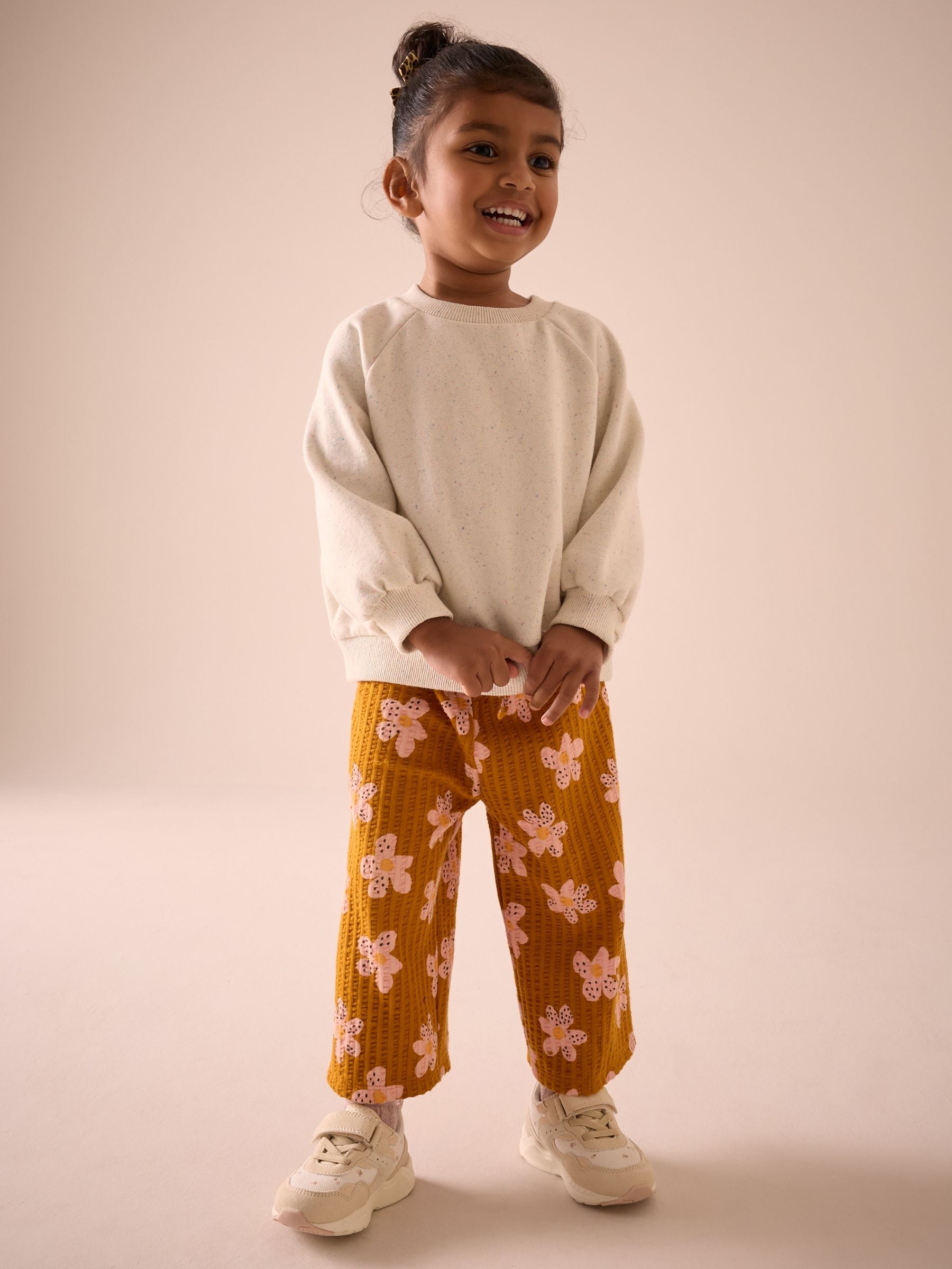 Brown Flower Textured Wide Leg 100% Cotton Trousers (3mths-7yrs)