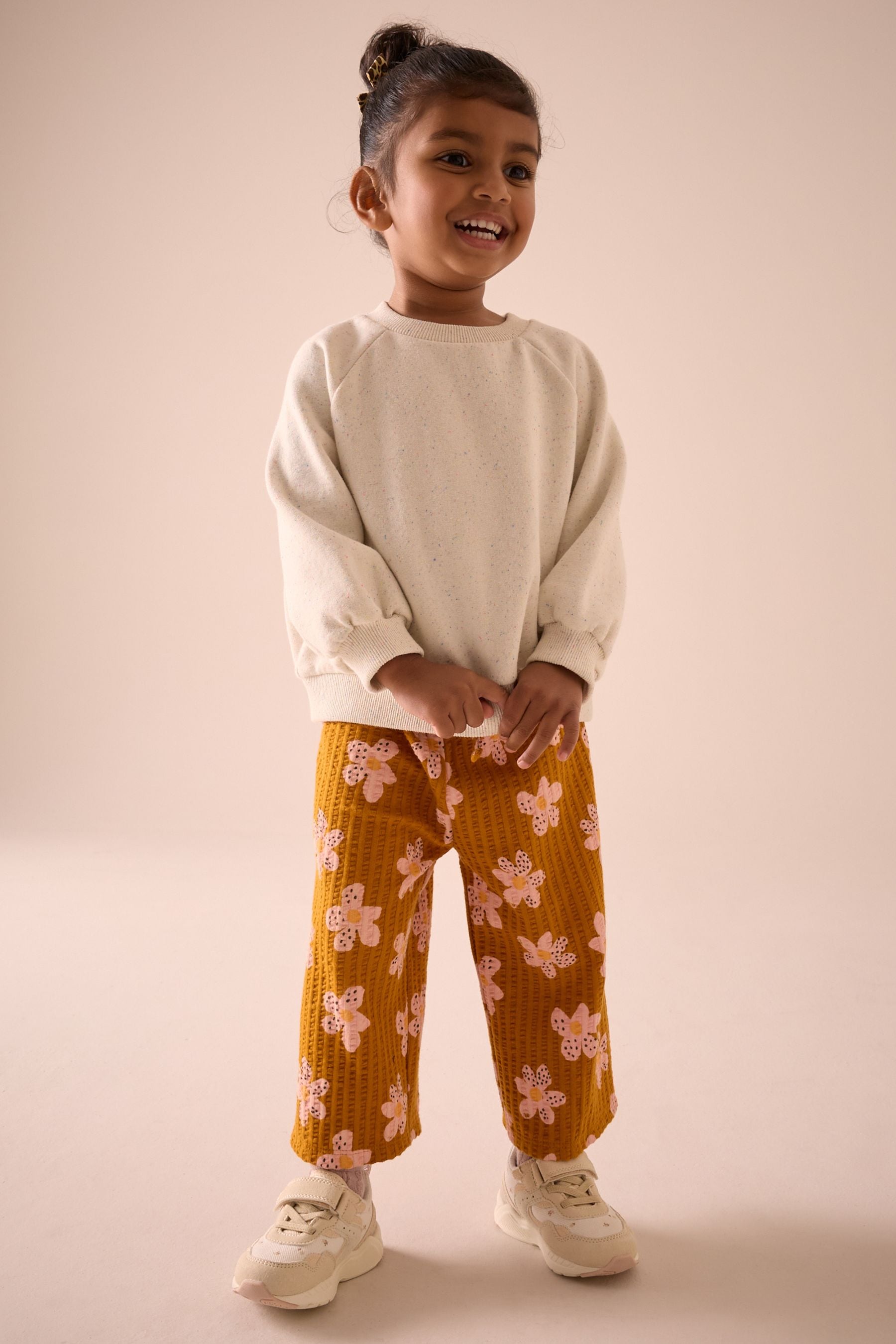 Brown Flower Textured Wide Leg Trousers (3mths-7yrs)