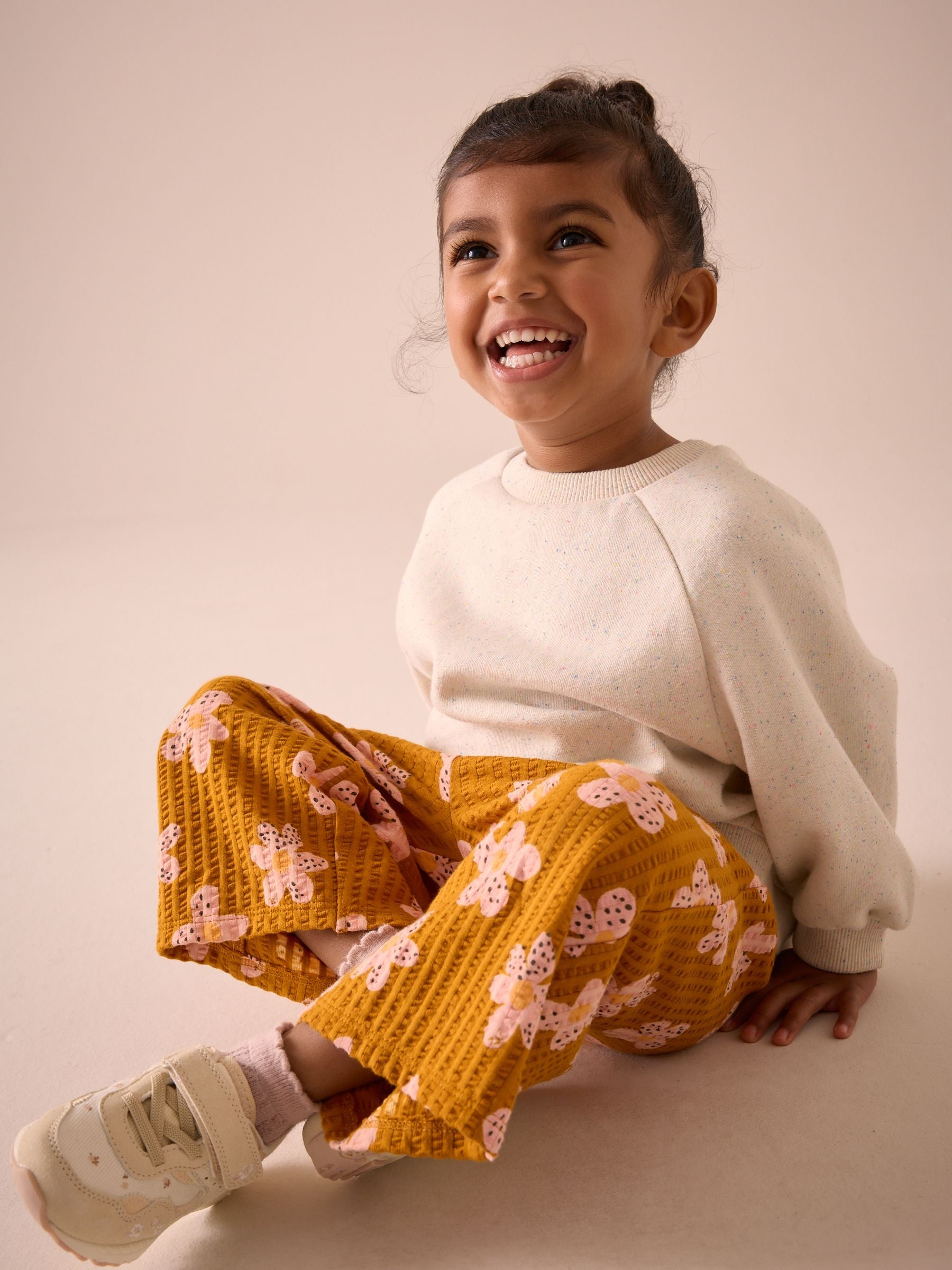 Brown Flower Textured Wide Leg 100% Cotton Trousers (3mths-7yrs)