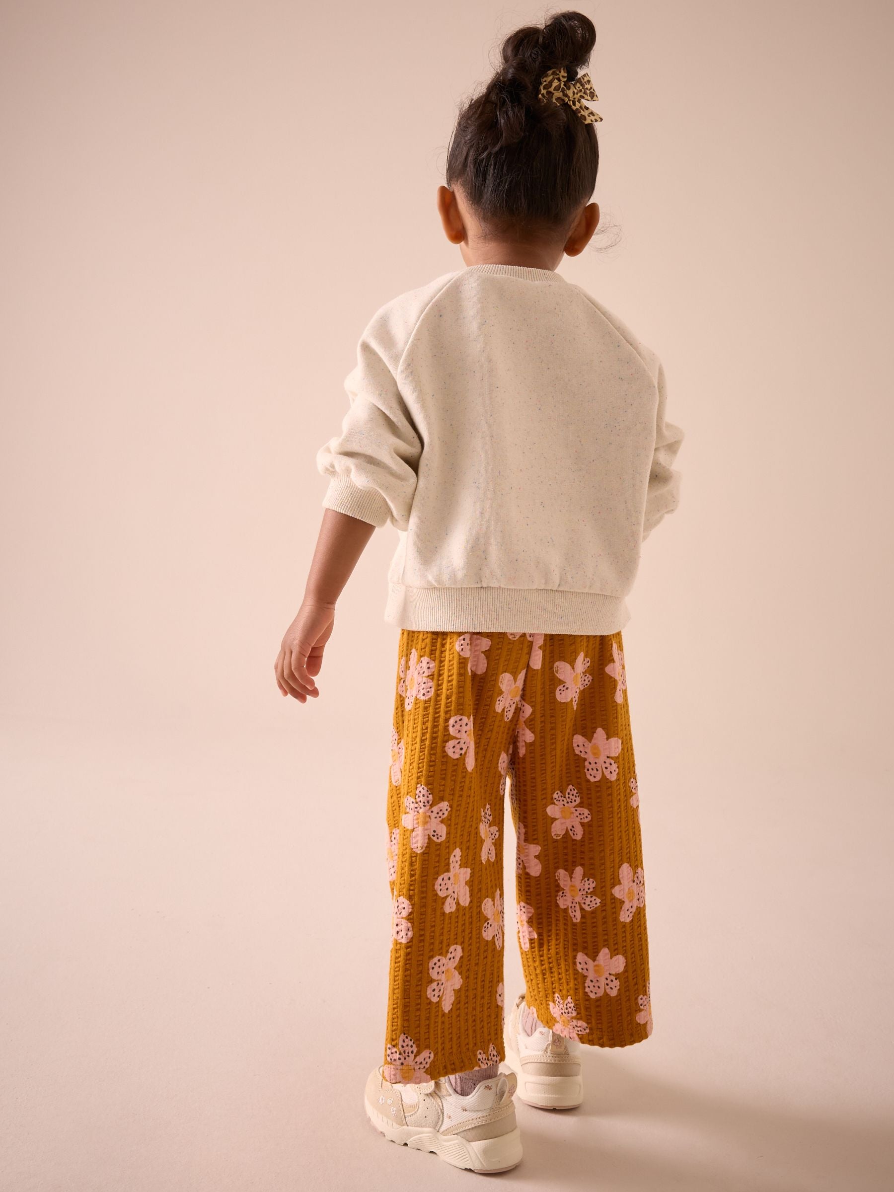 Brown Flower Textured Wide Leg 100% Cotton Trousers (3mths-7yrs)