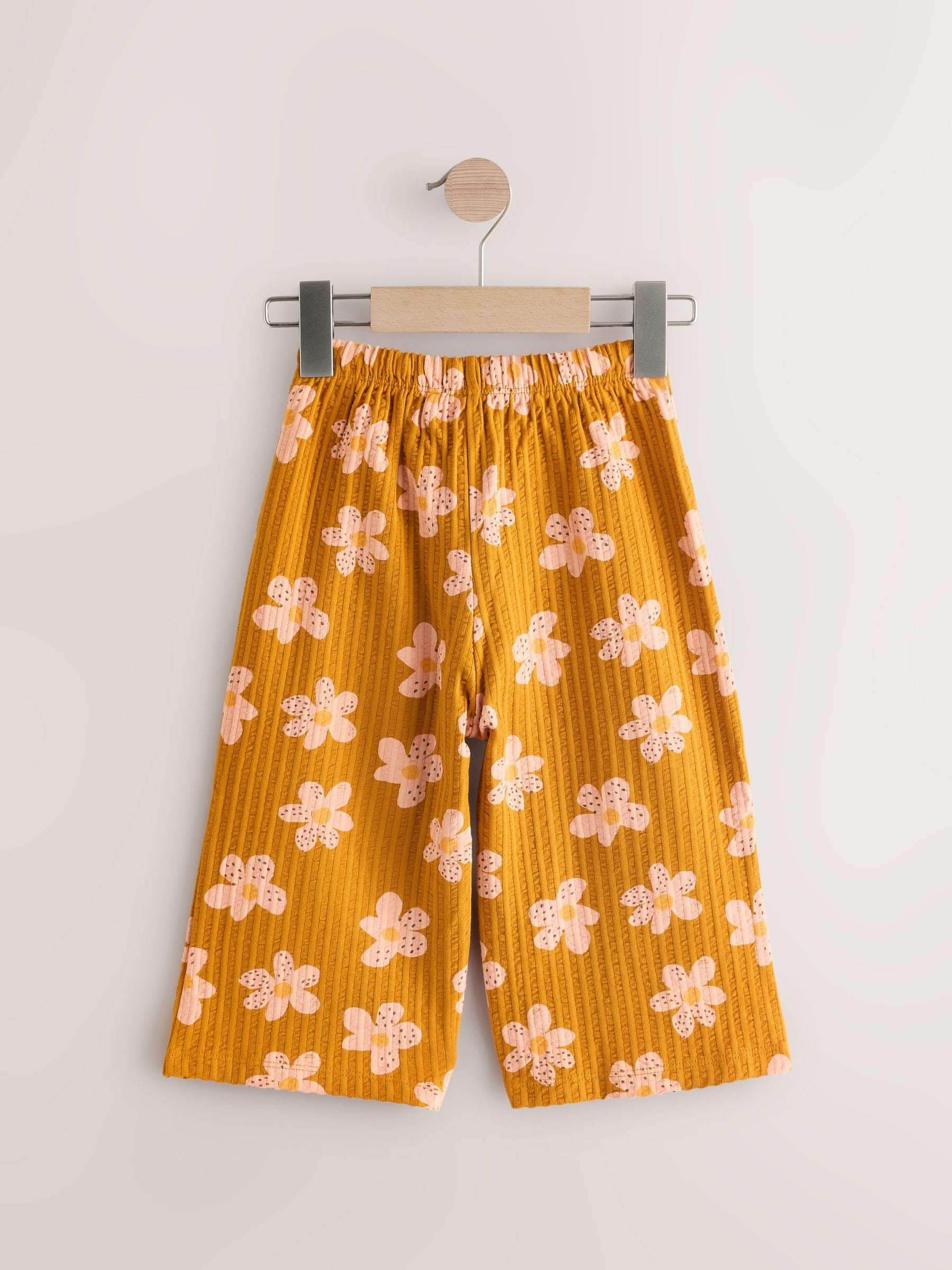 Brown Flower Textured Wide Leg 100% Cotton Trousers (3mths-7yrs)