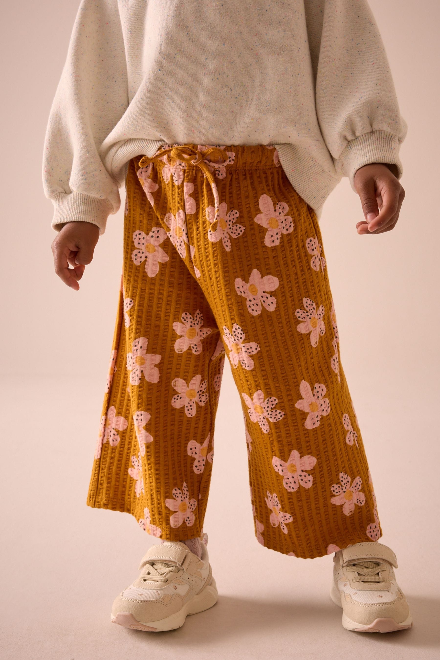 Brown Flower Textured Wide Leg Trousers (3mths-7yrs)