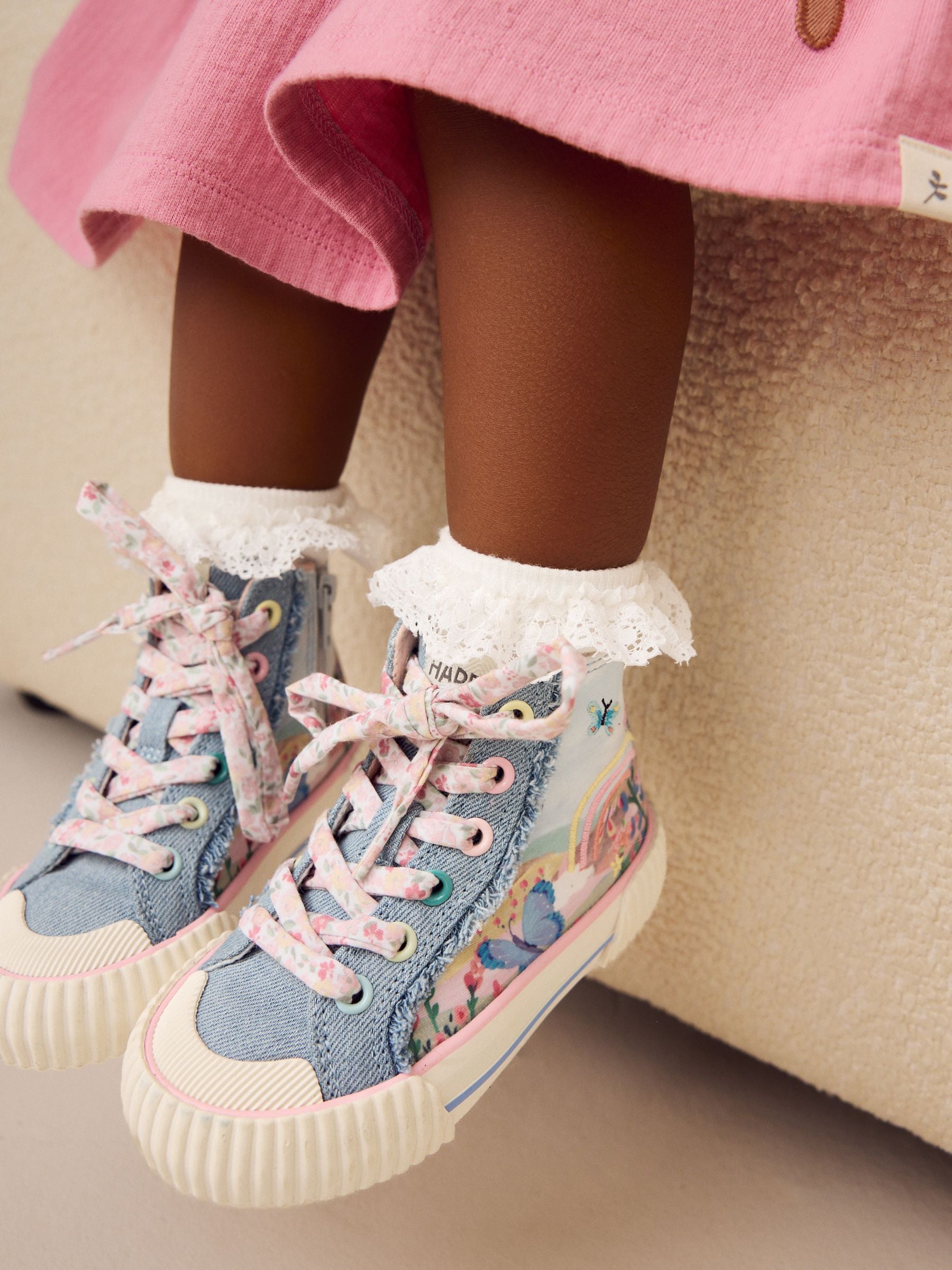 Denim Rainbow Chunky High Top Trainers